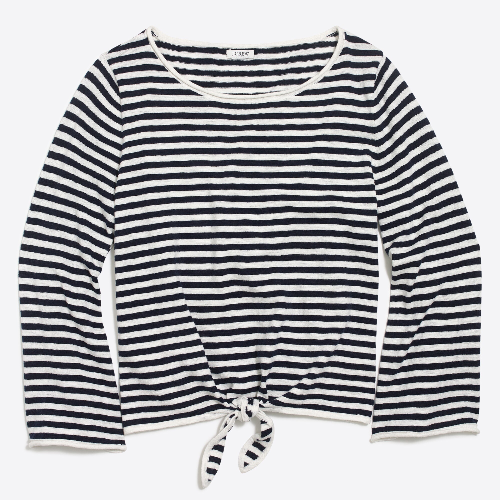 striped boatneck tie-front sweater for women