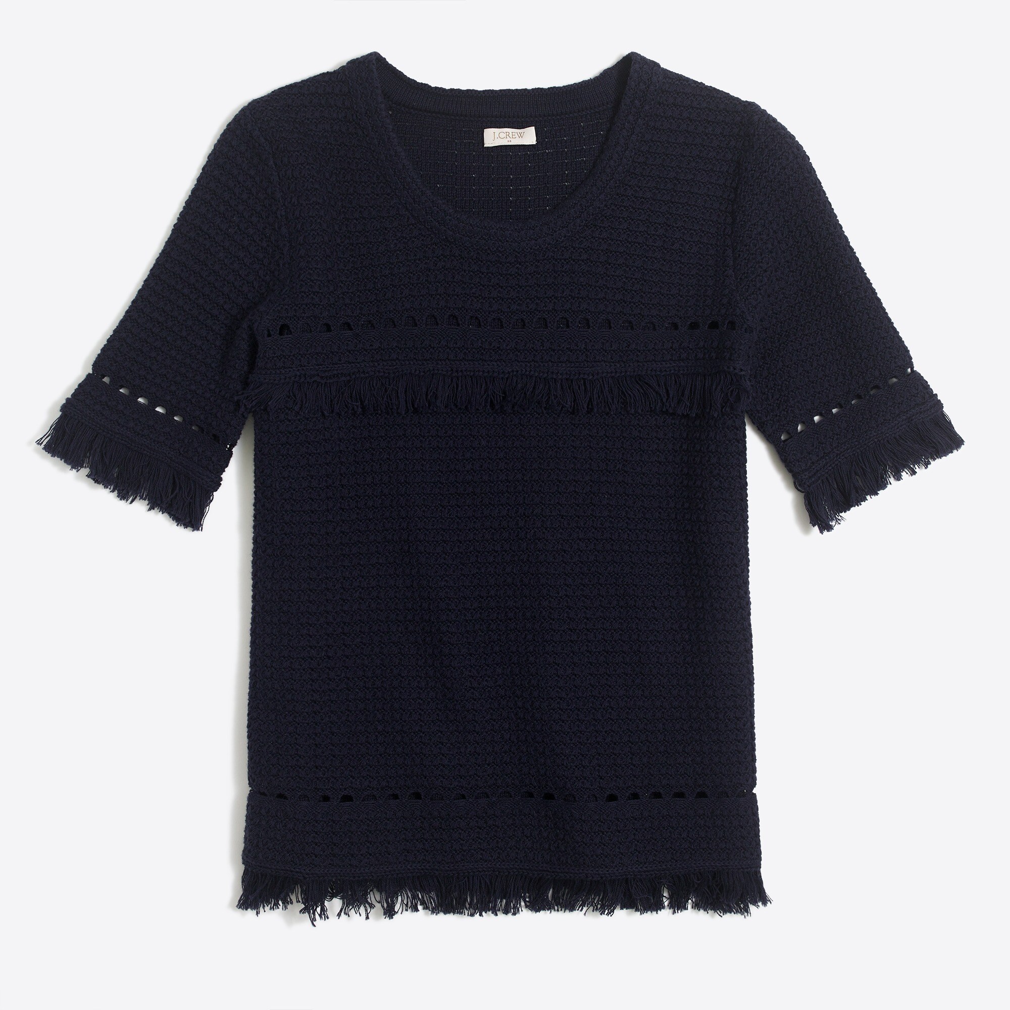 Short-sleeve fringe sweater