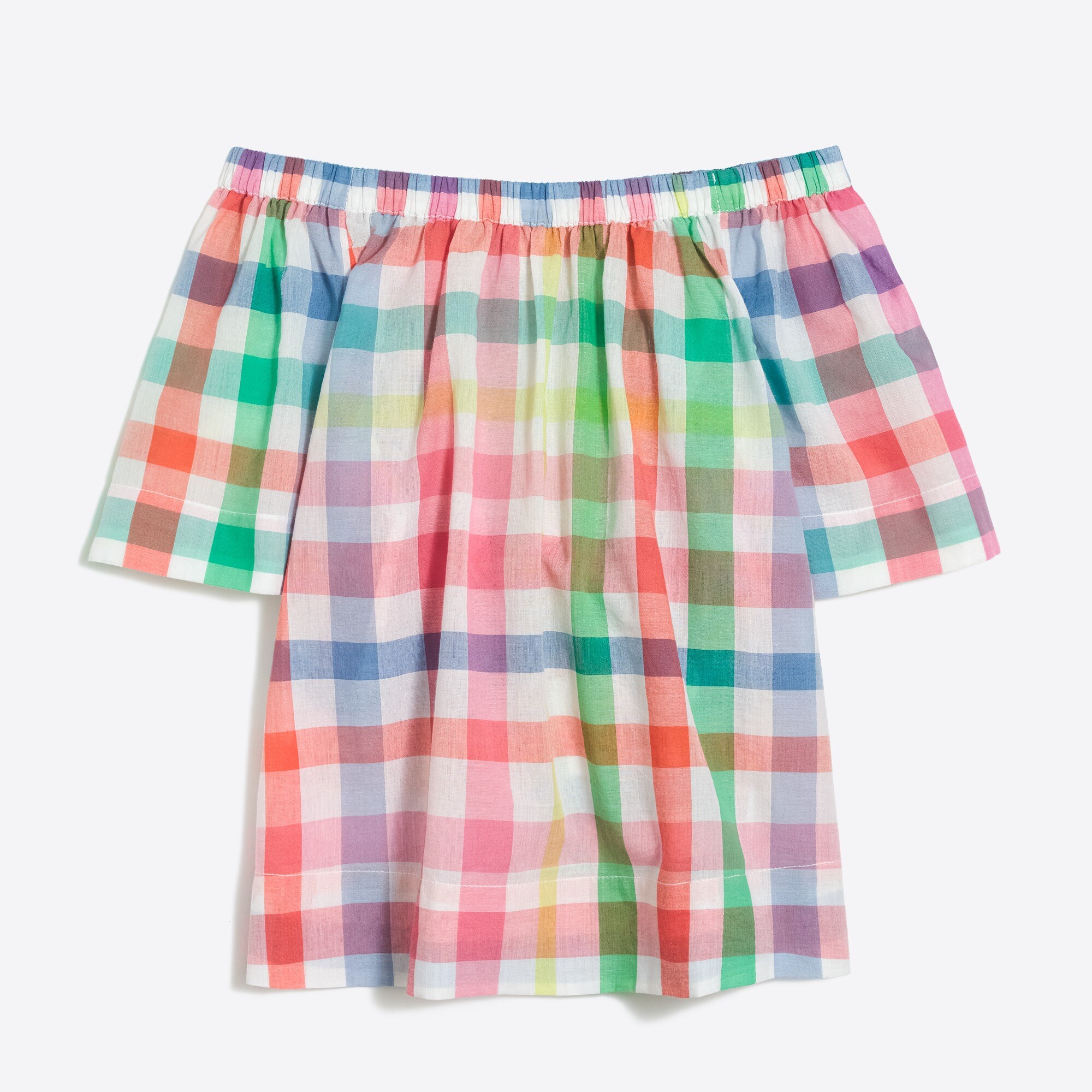 Girls' rainbow gingham off-the-shoulder top