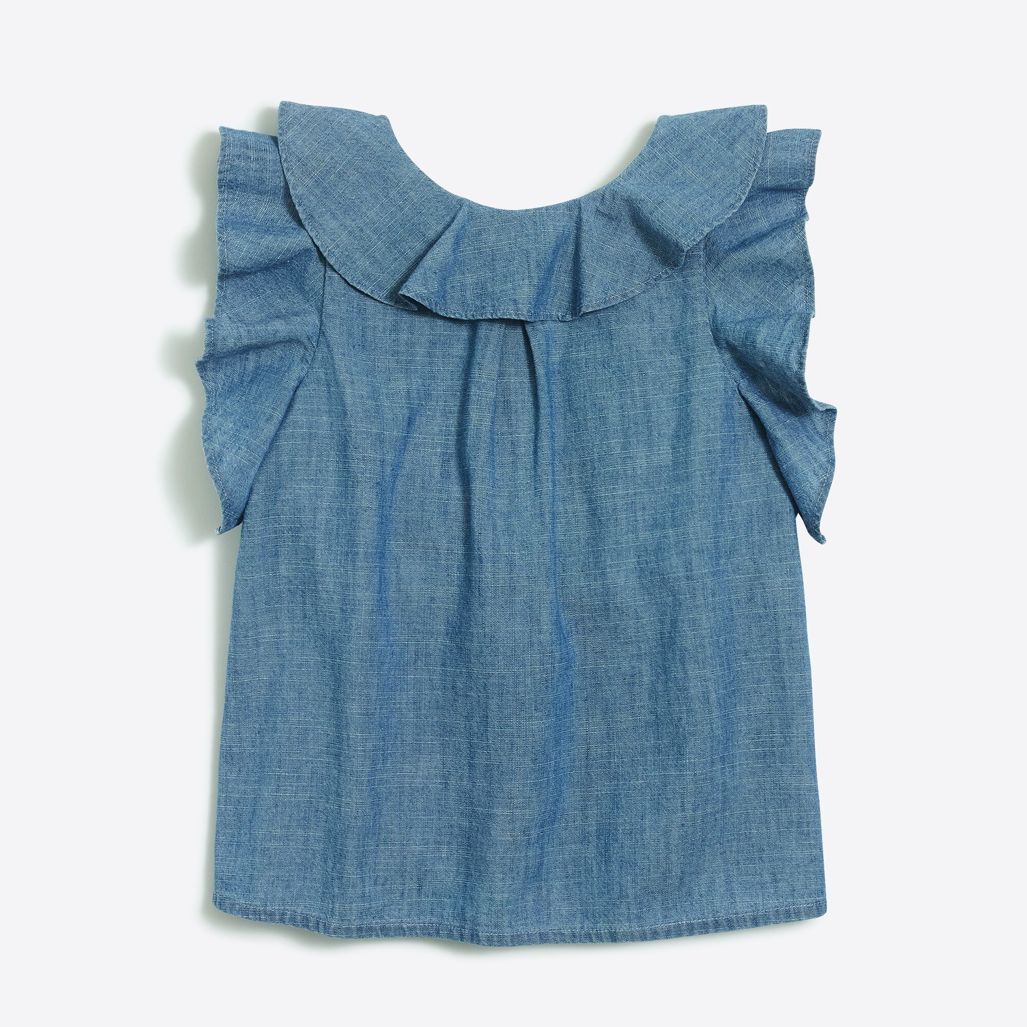 Chambray ruffle tank top