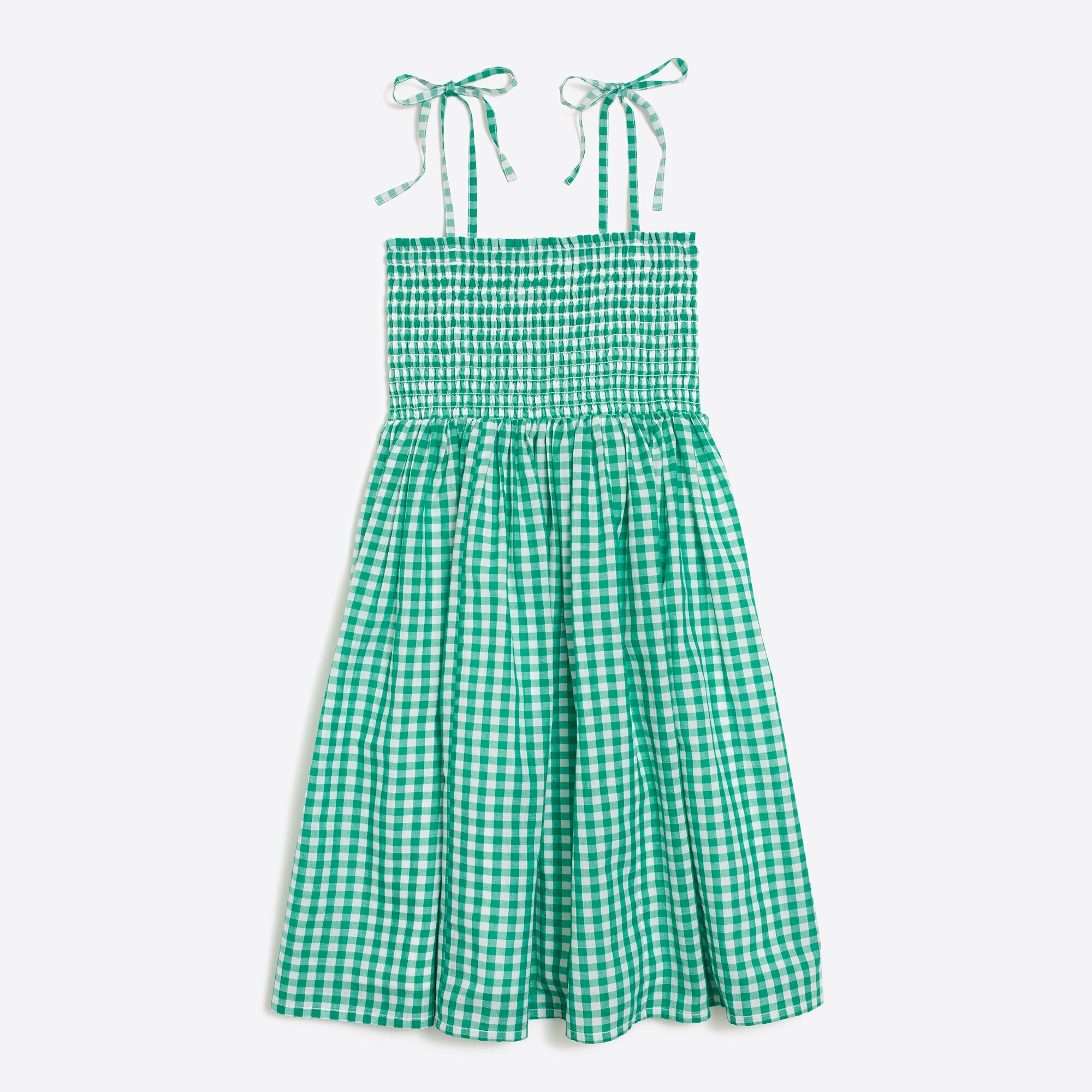 Girls' smocked dress in green gingham