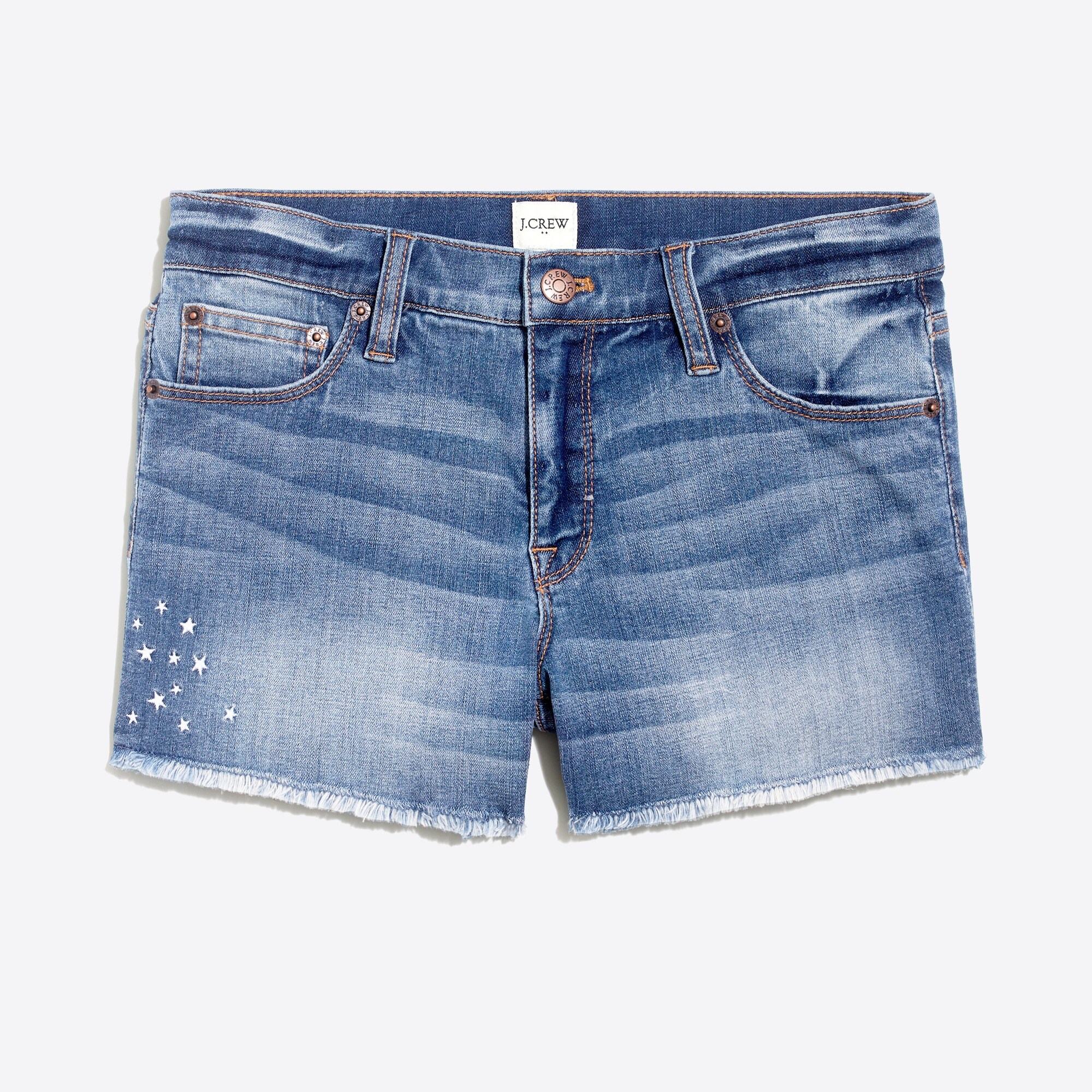 Factory Embroidered Star 3 Denim Short For Women