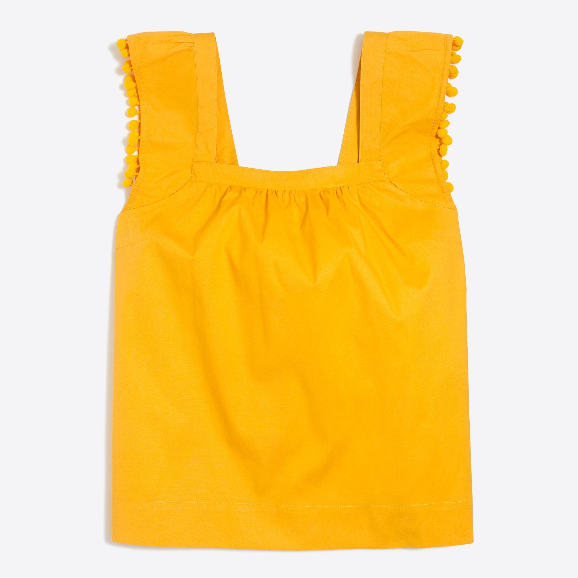 Stretch cotton top with pom-pom trim