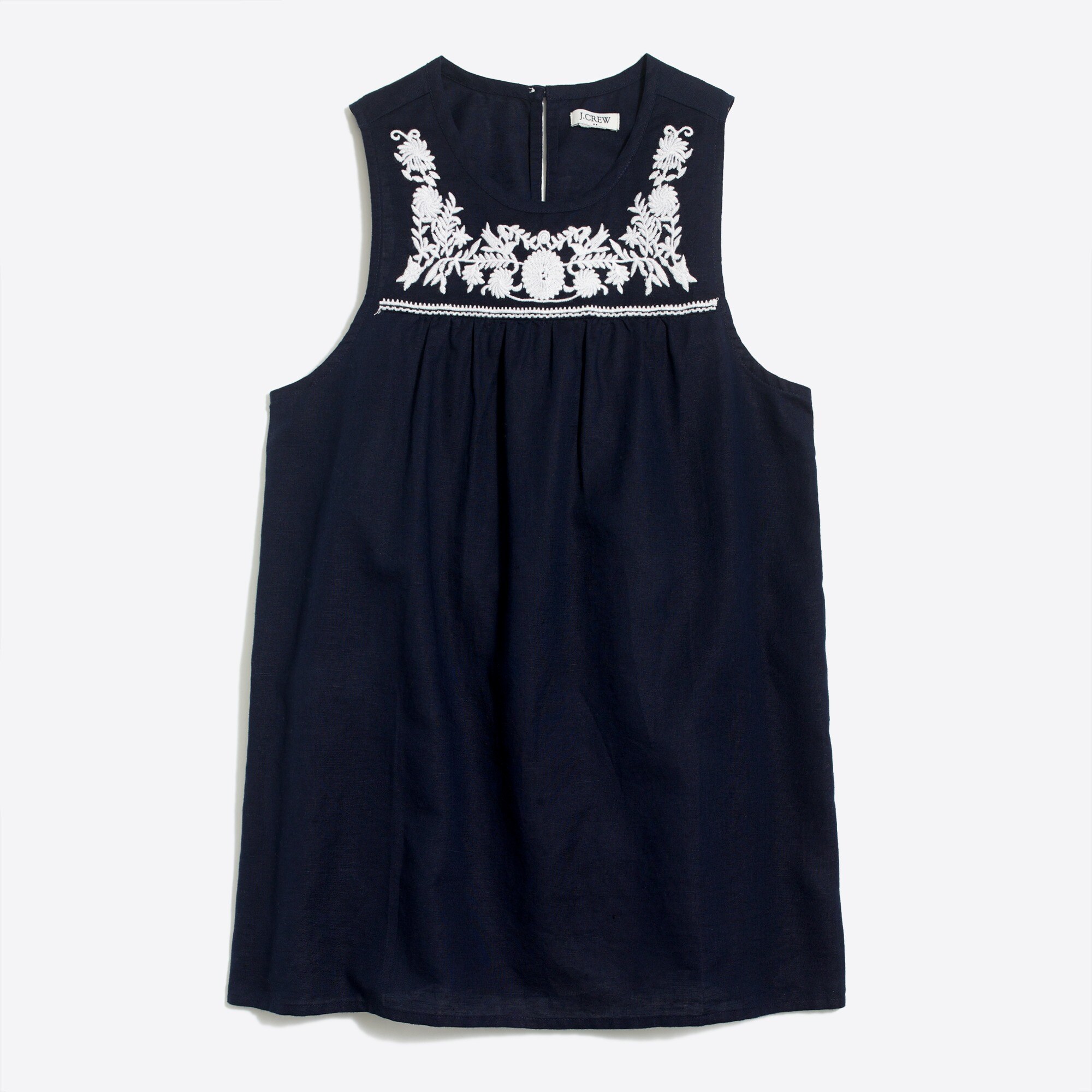 embroidered cotton-linen shell for women