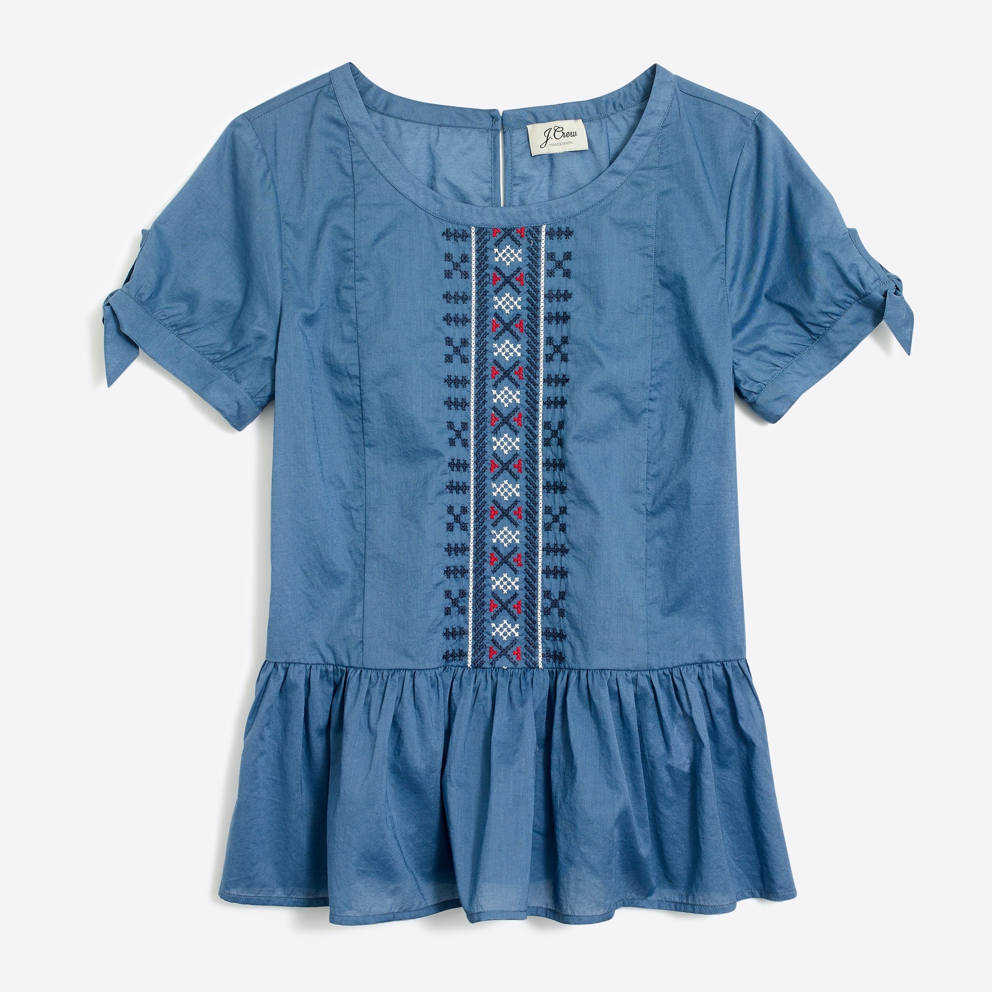 Embroidered tie-sleeve tee