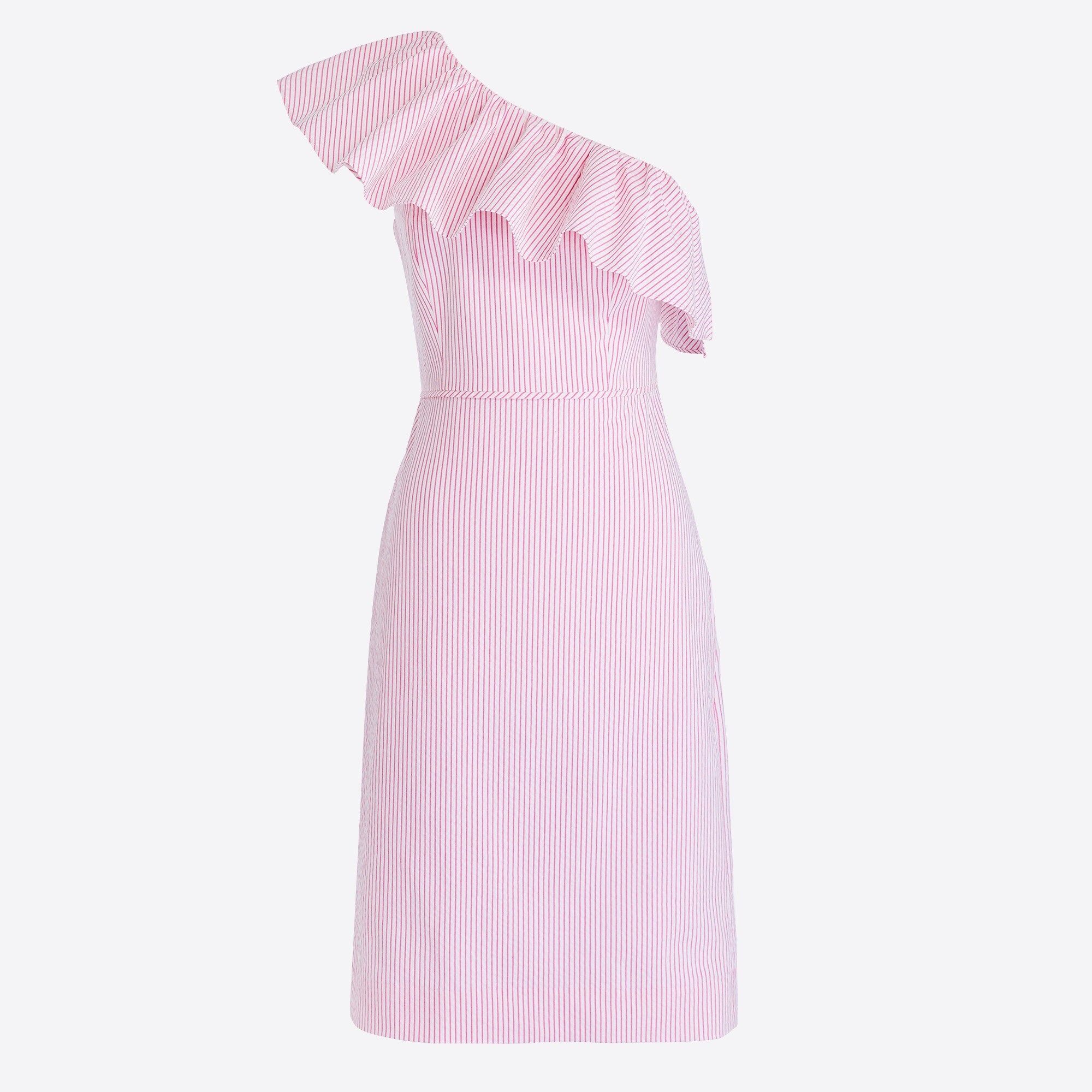 one-shoulder ruffle dress in seersucker for women