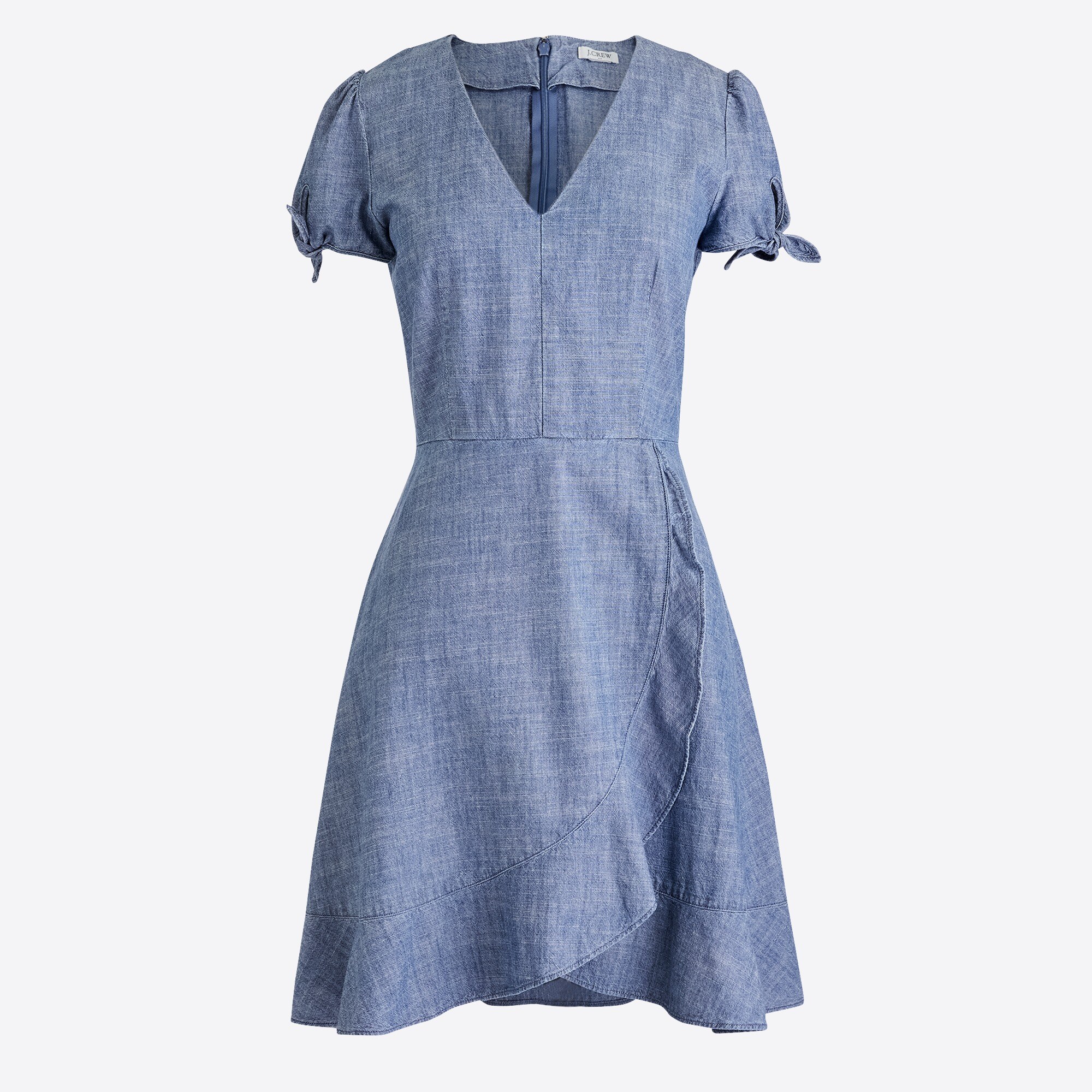 chambray faux-wrap dress for women