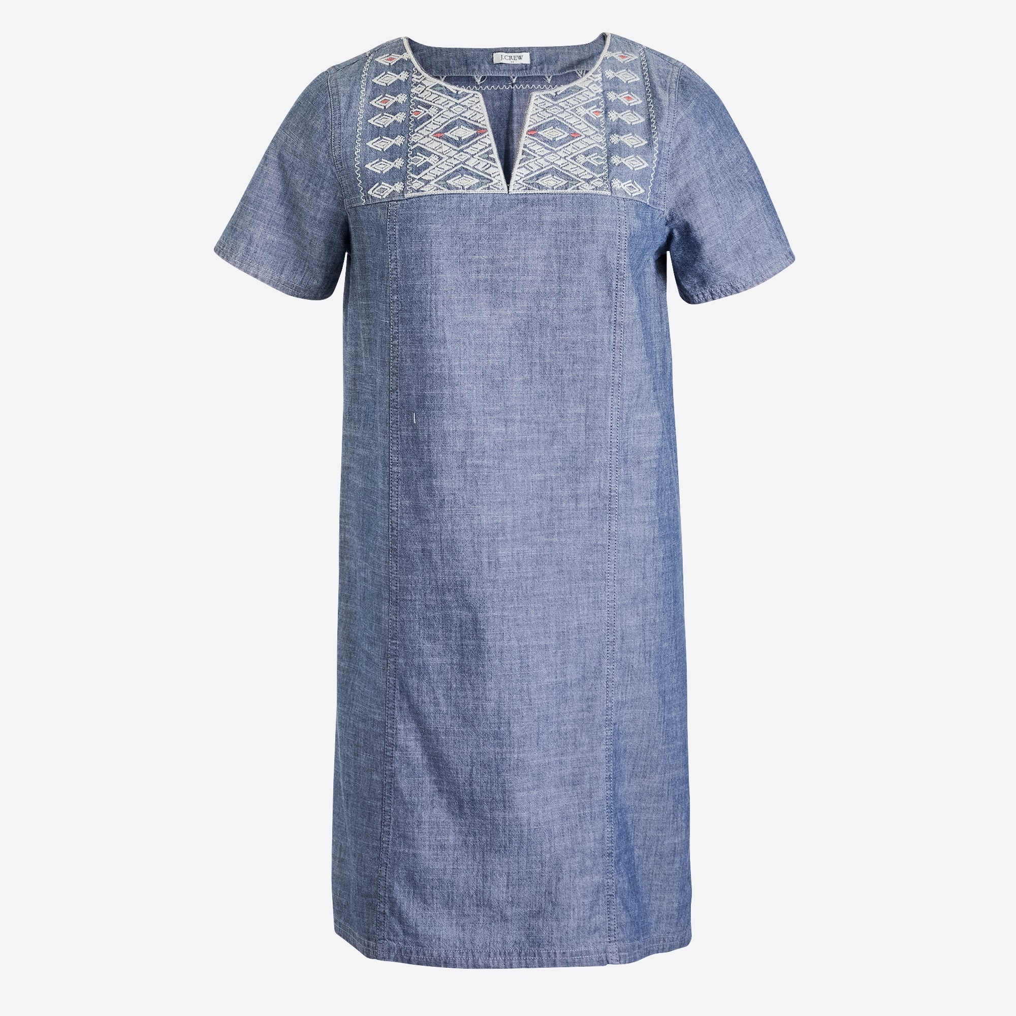Embroidered chambray dress