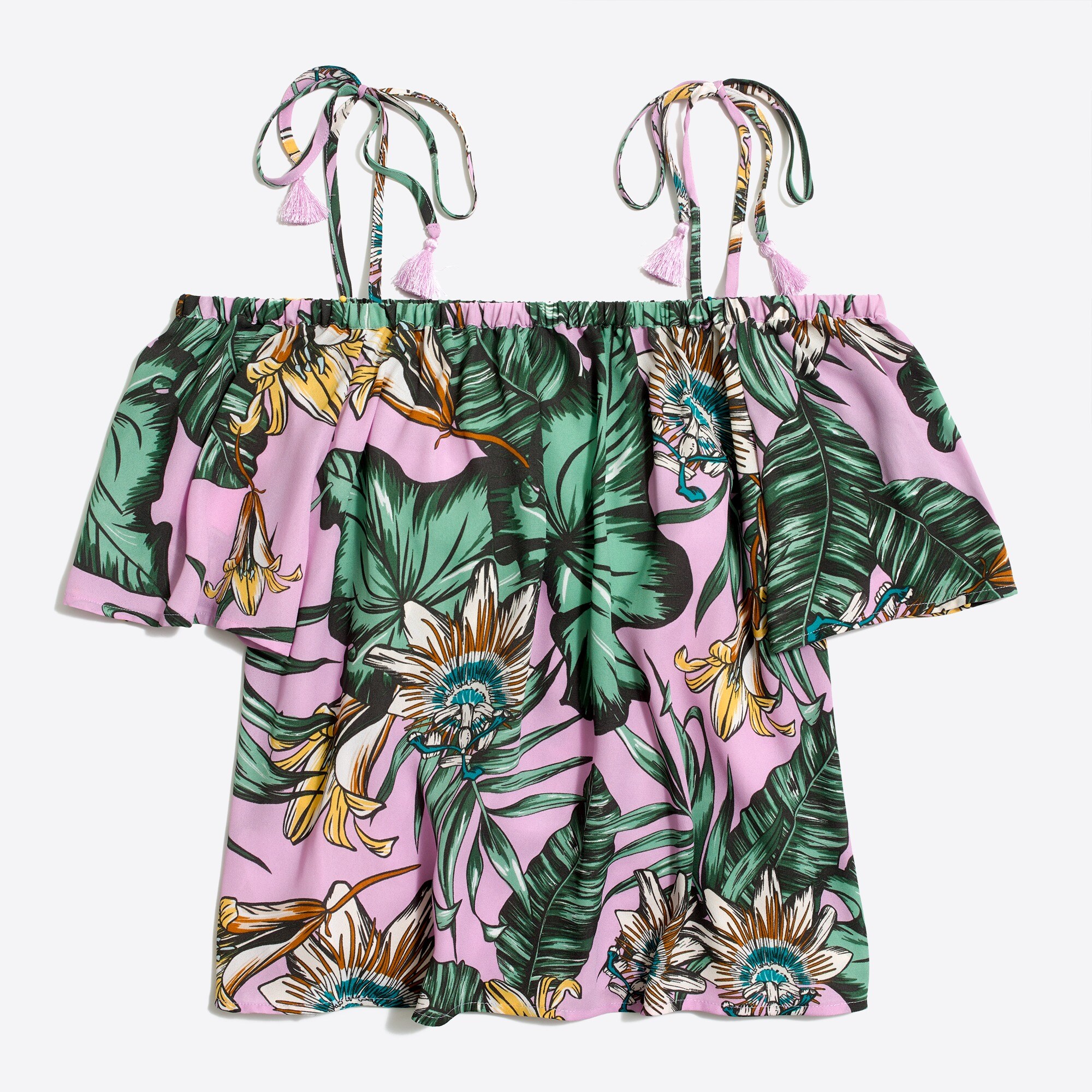 Printed tie cold-shoulder top