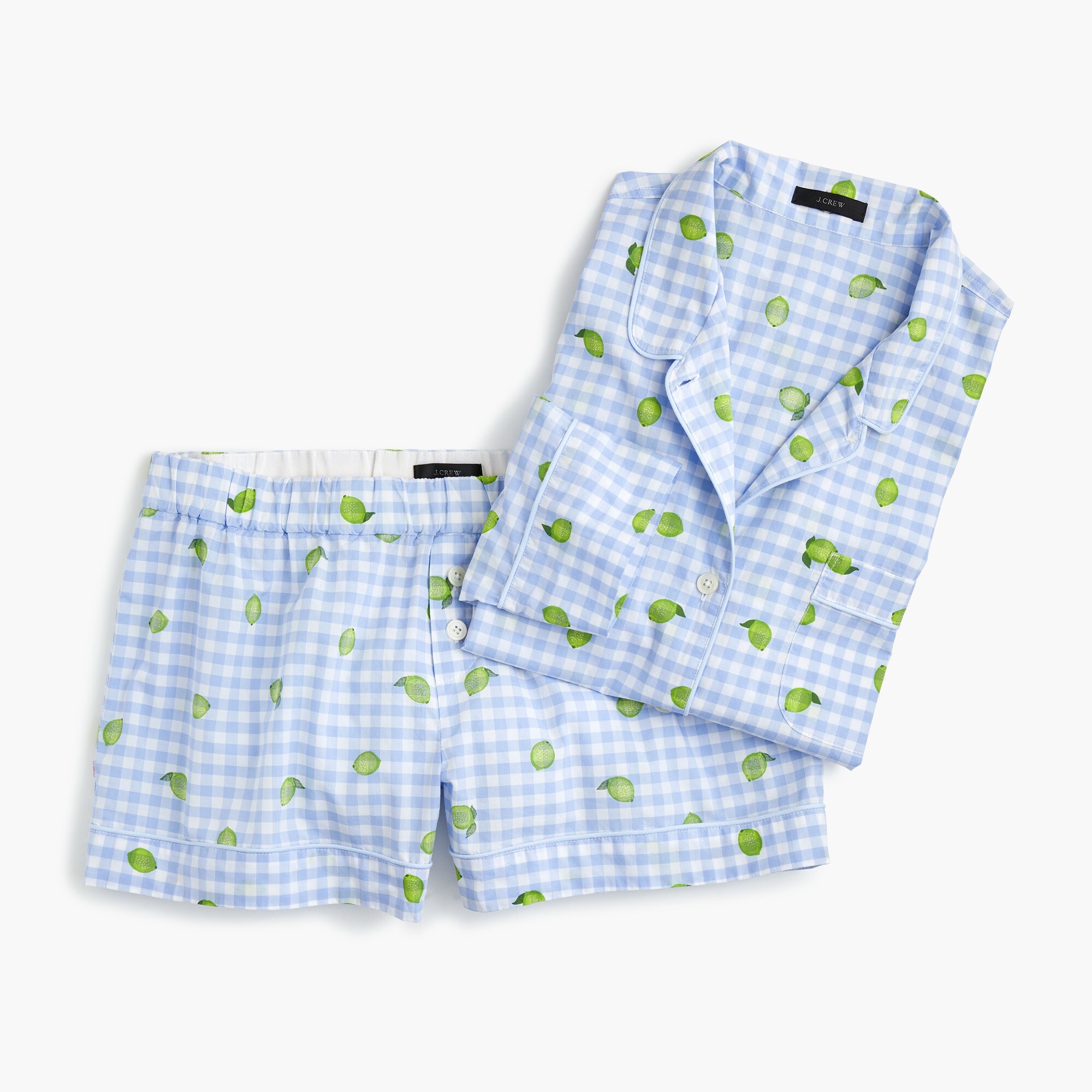 Cotton pajama set in lime gingham