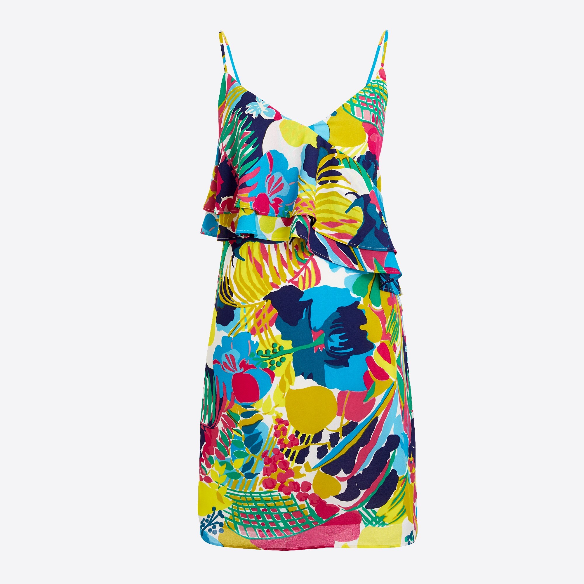 Printed ruffle-front cami dress
