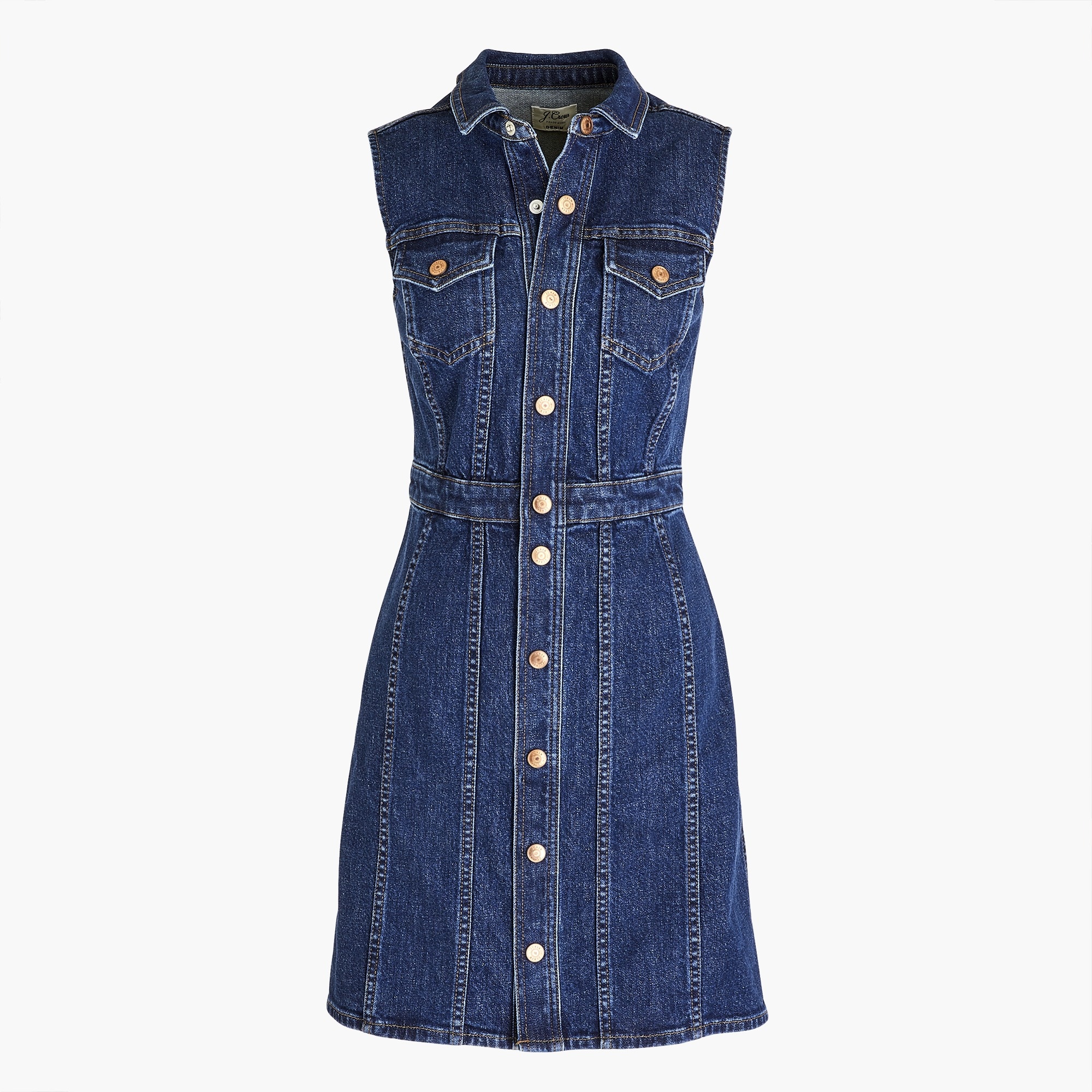 j crew denim shirt dress Sleeveless Denim Mini Dress For Women