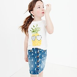 Girls' denim skirt in pineapple print