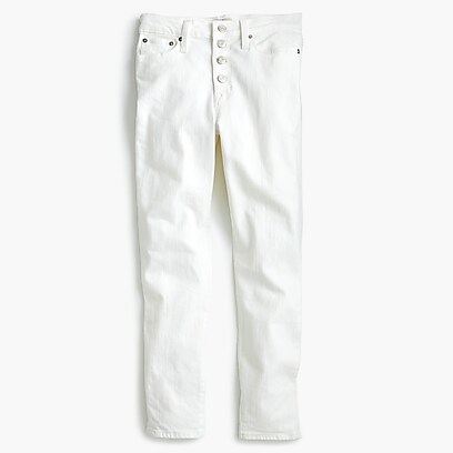 9" high-rise toothpick jean in white with button fly   search