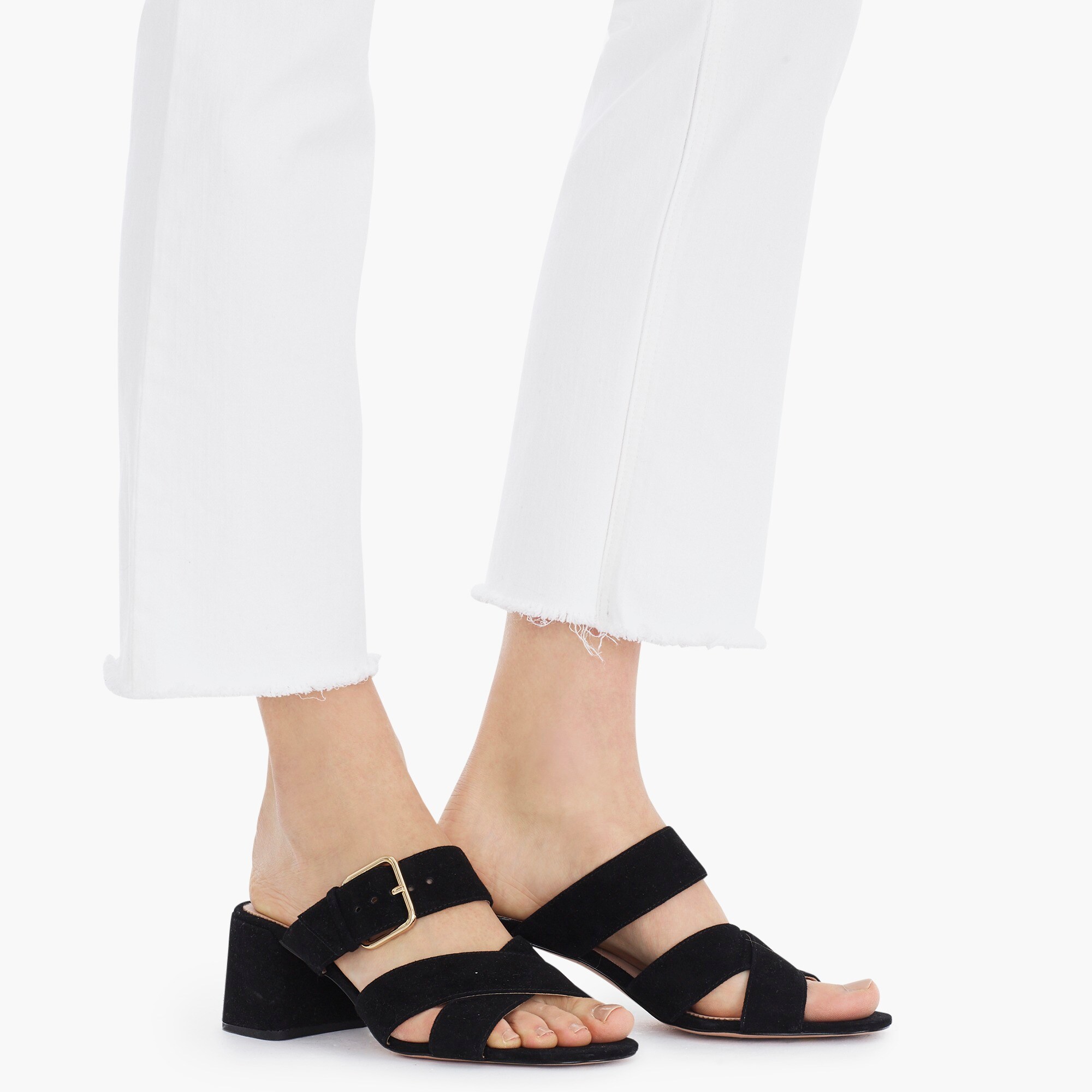 Petite 9" mid-rise demi-boot crop jean in white