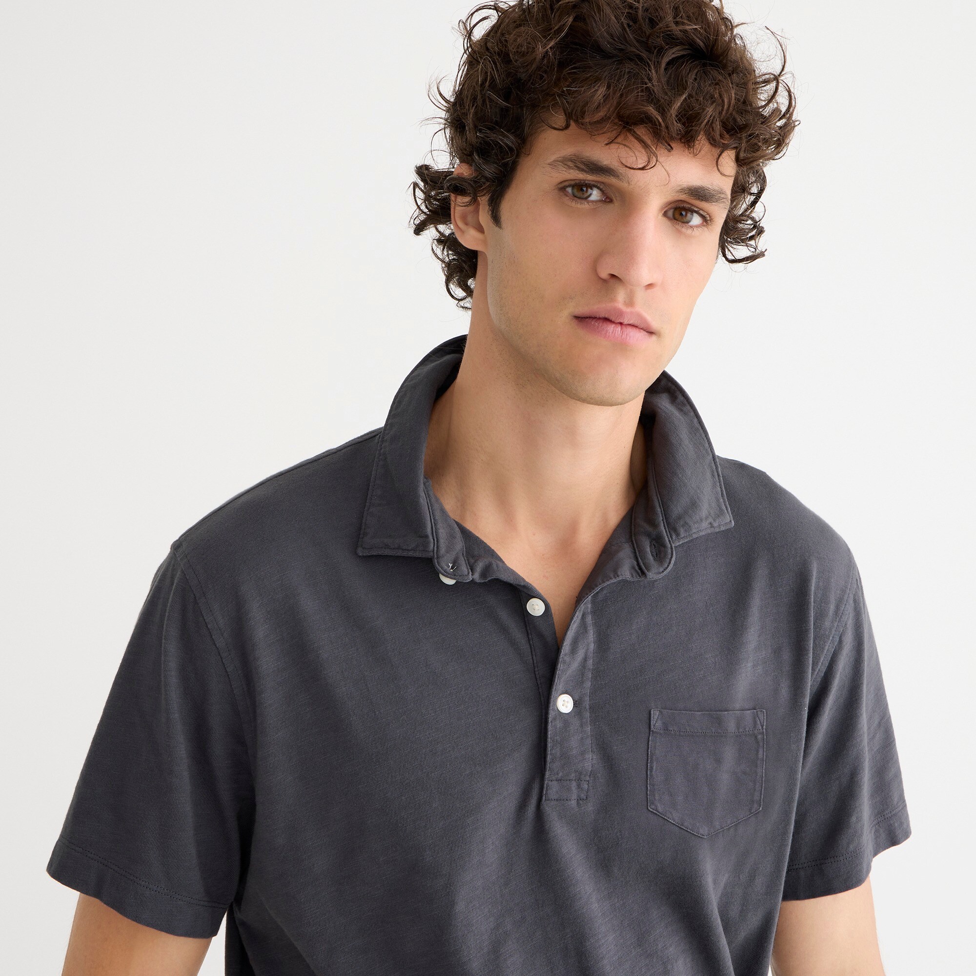  Garment-dyed slub cotton pocket polo shirt