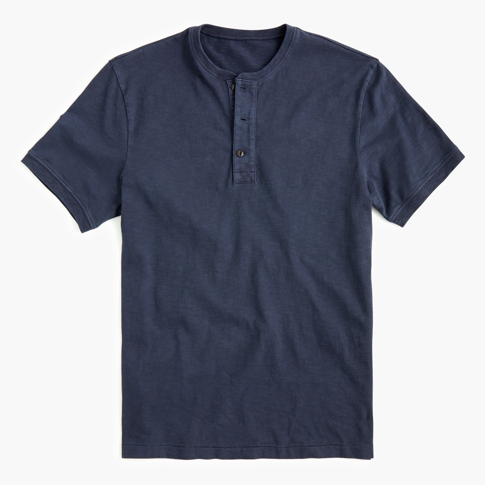 Garment-dyed slub cotton short-sleeve henley