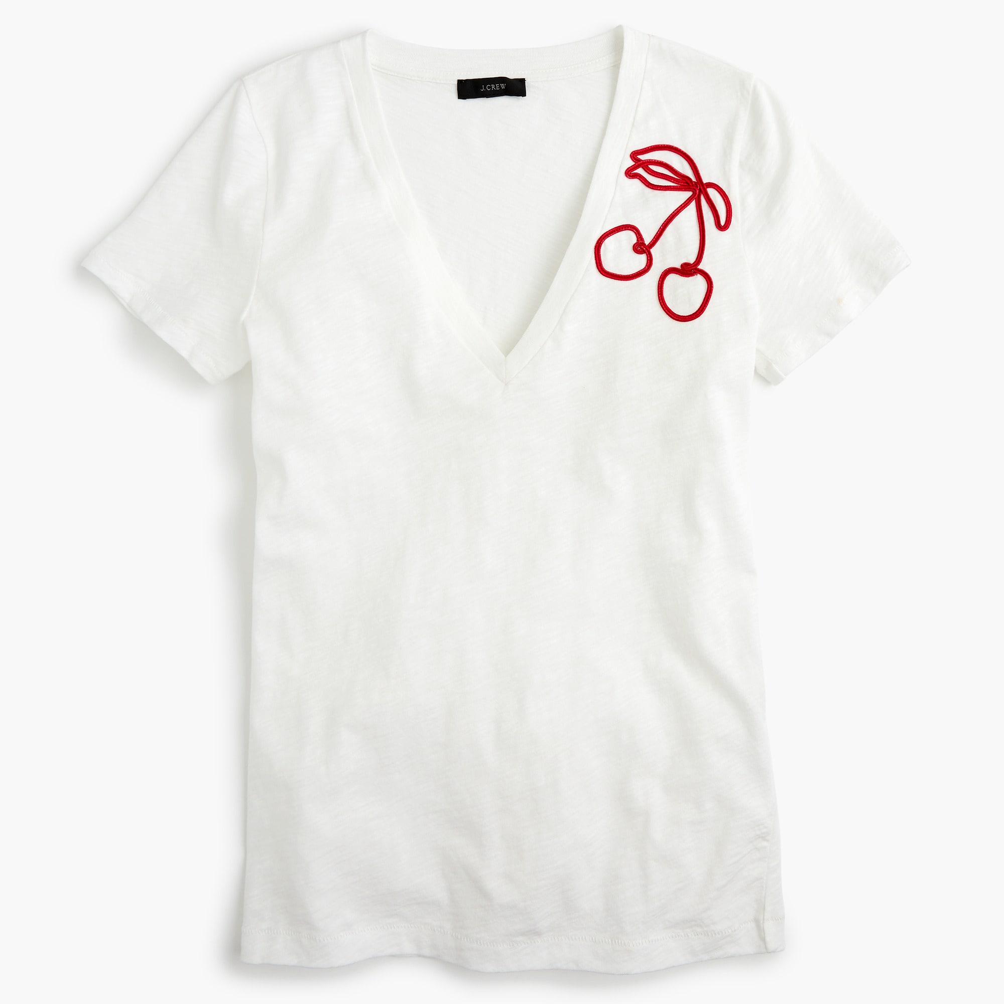 J.Crew Cherry embroidered V neck T shirt For Women