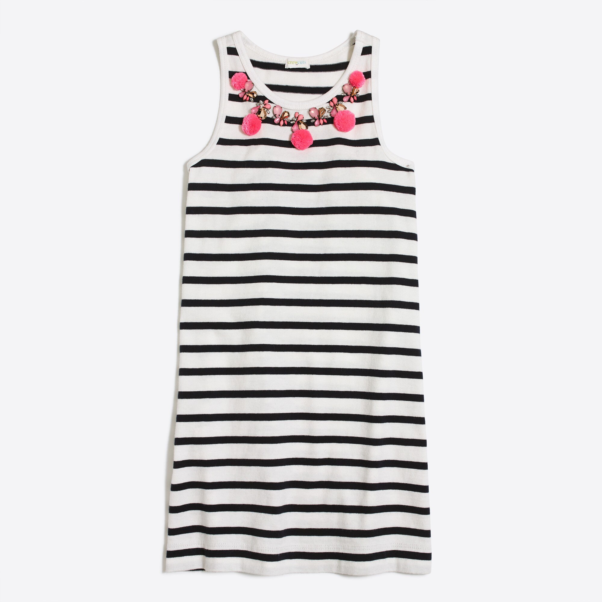Girls' striped pom-pom and gem necklace dress