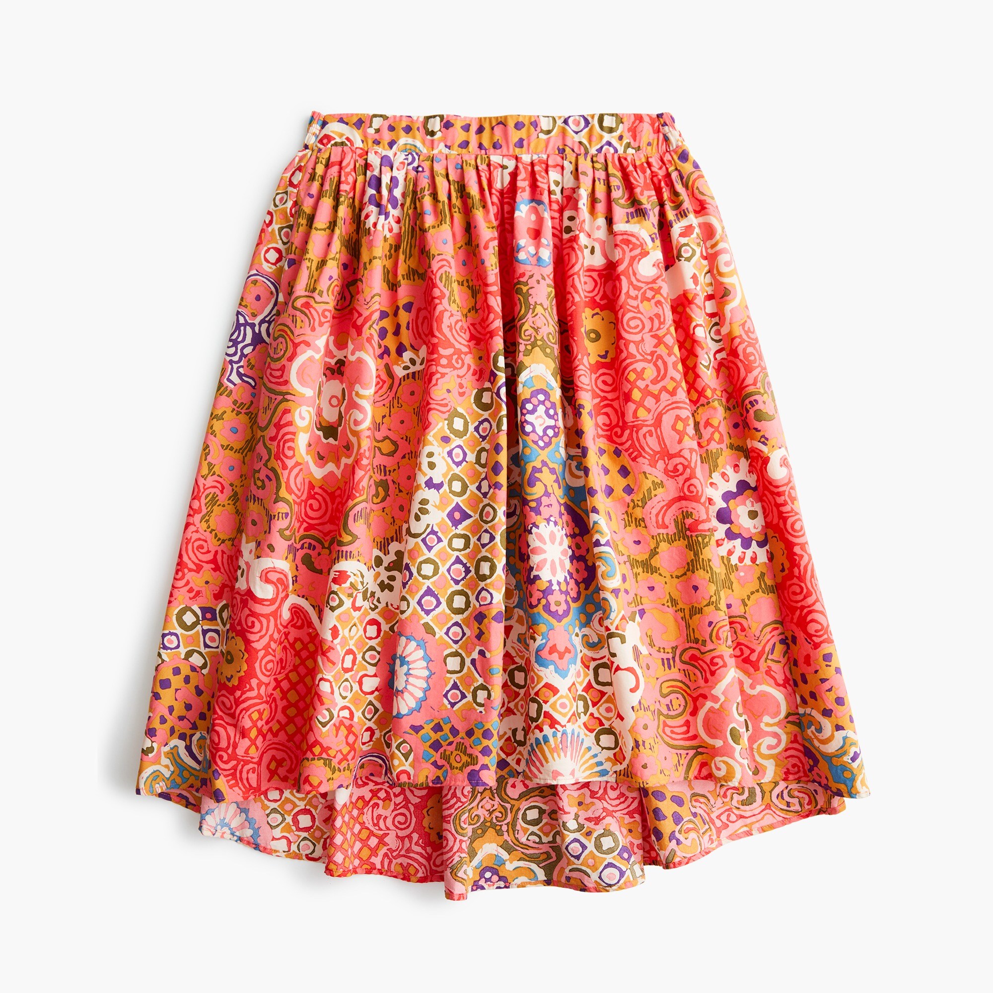 Cotton pleat-front skirt in paisley print
