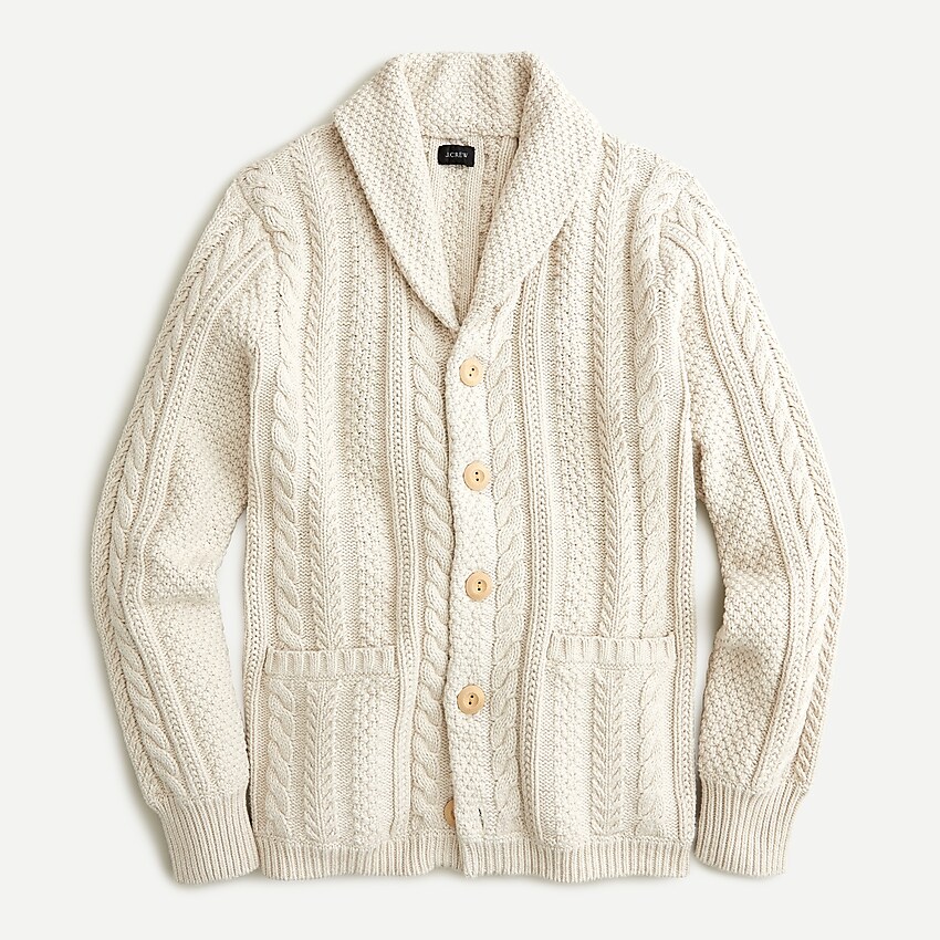 j.crew: shawl-collar cotton cable-knit cardigan for men, right side, view zoomed