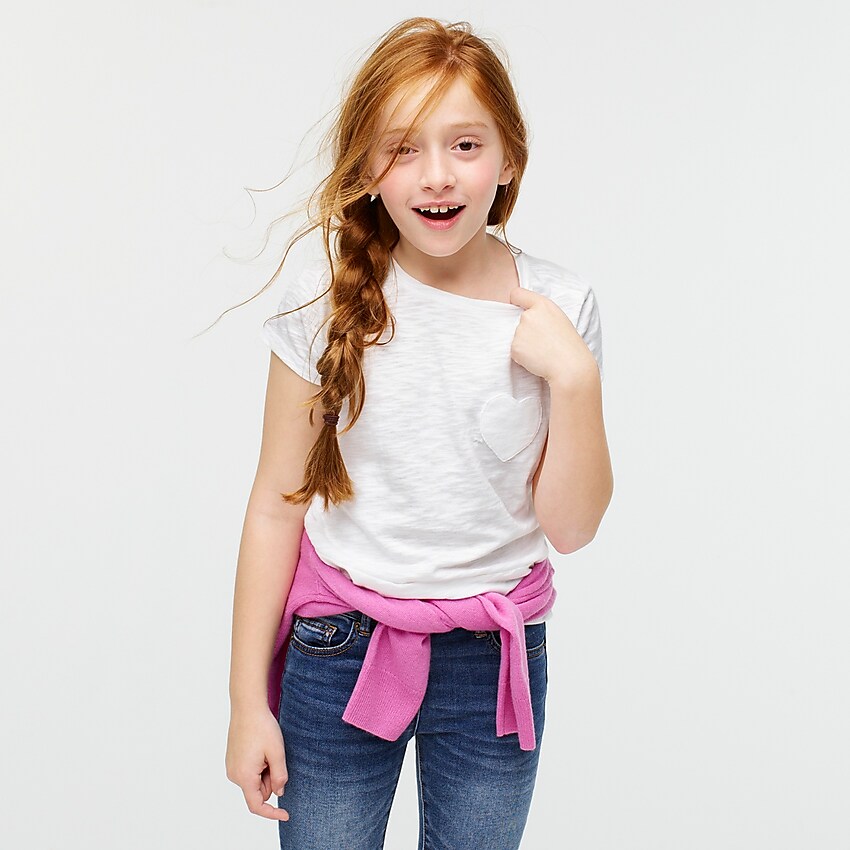 j.crew: girls&apos; short-sleeve heart-pocket t-shirt for girls, right side, view zoomed
