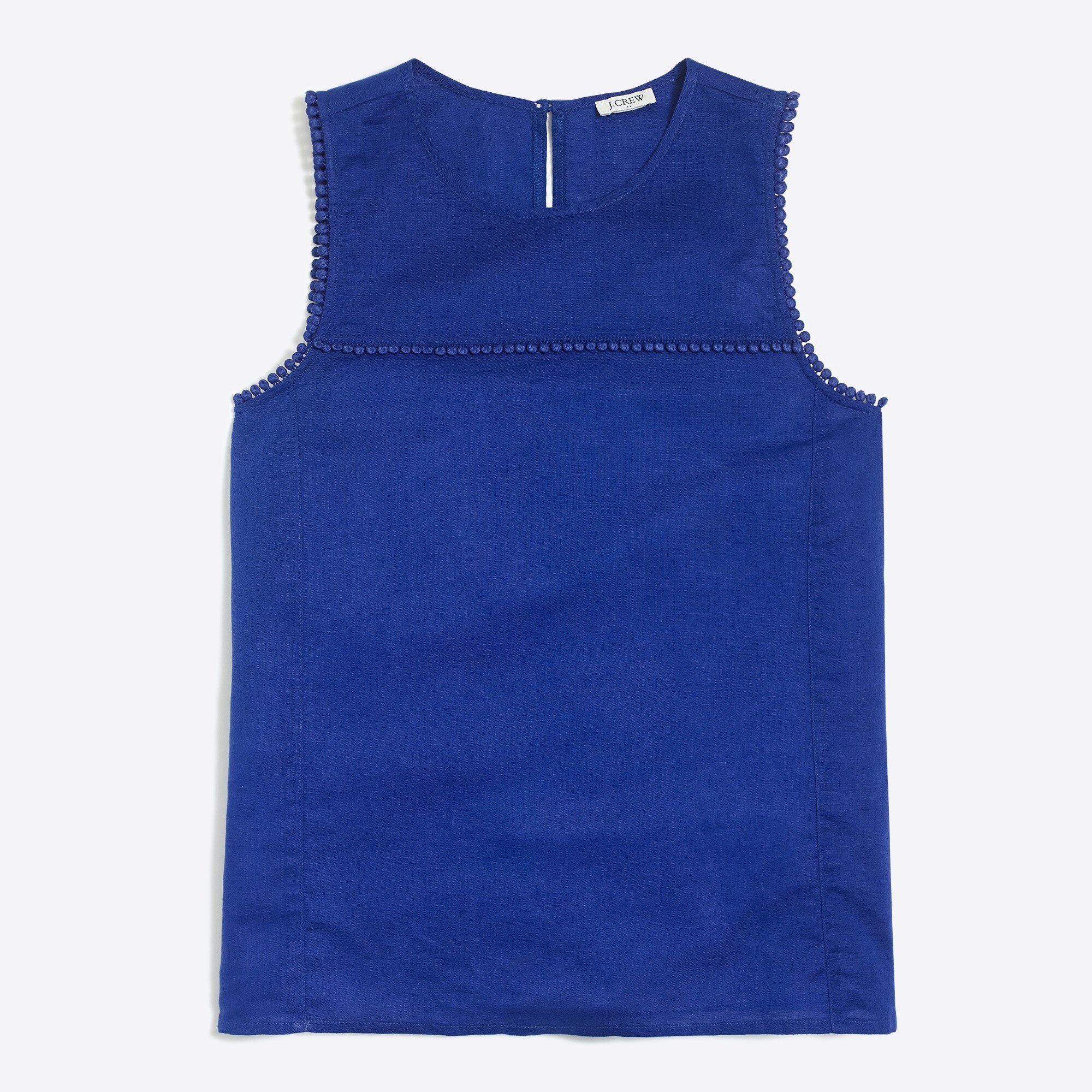 cotton-linen shell with pom-pom trim for women
