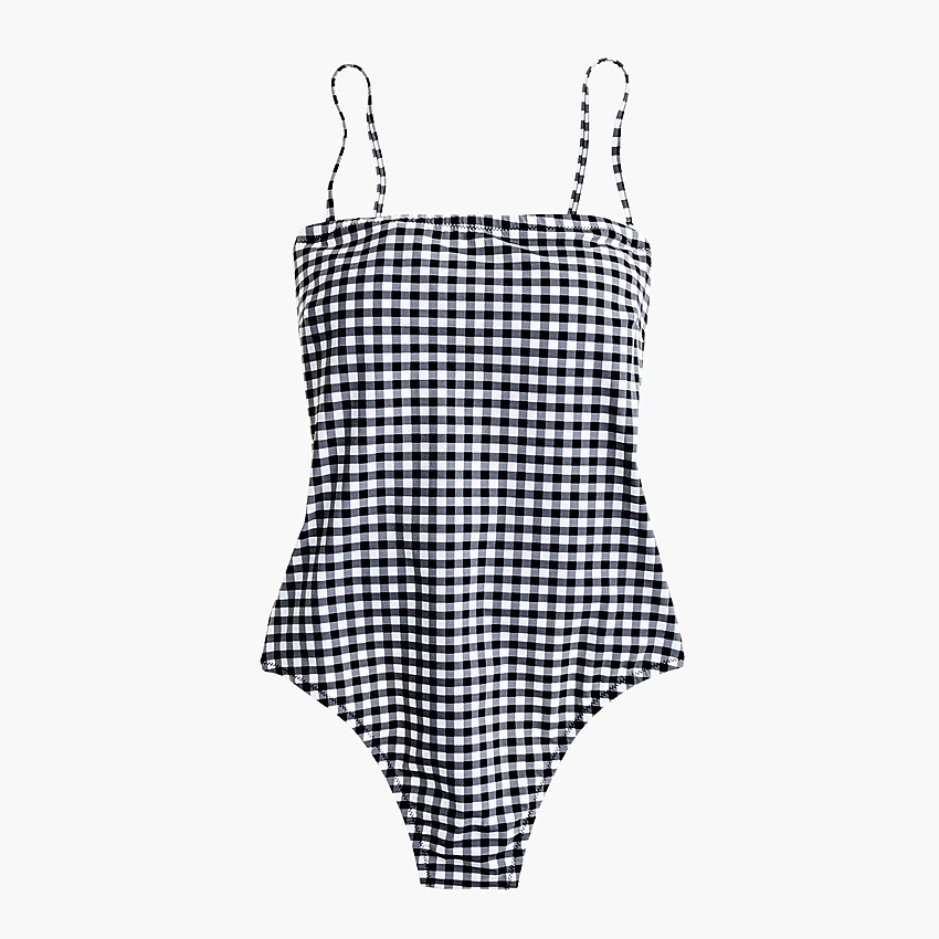 j.crew: straight bandeau one-piece swimsuit in matte gingham for women, right side, view zoomed