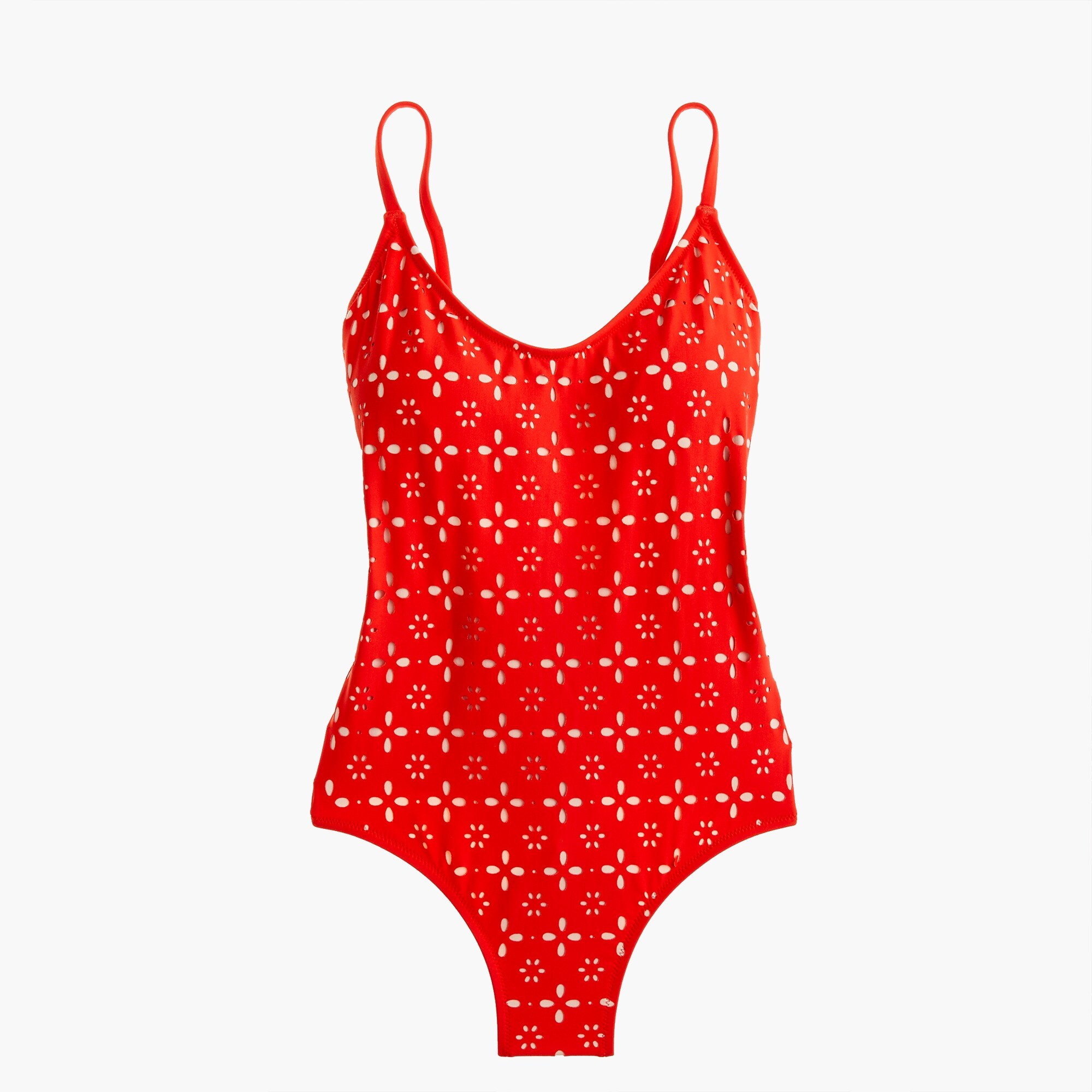 Strappy one-piece swimsuit in laser-cut eyelet
