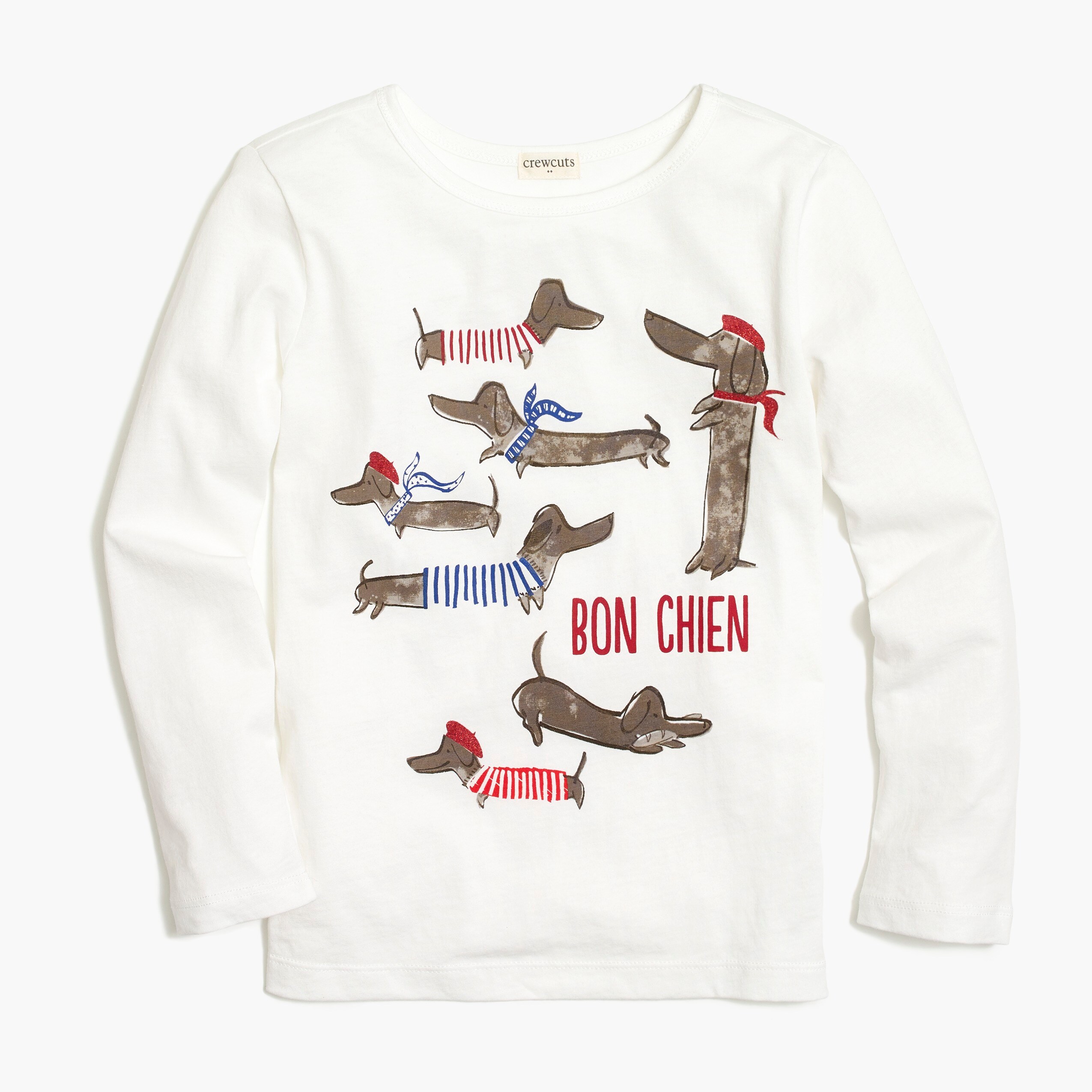 Girls' long-sleeve French weiner dog graphic tee