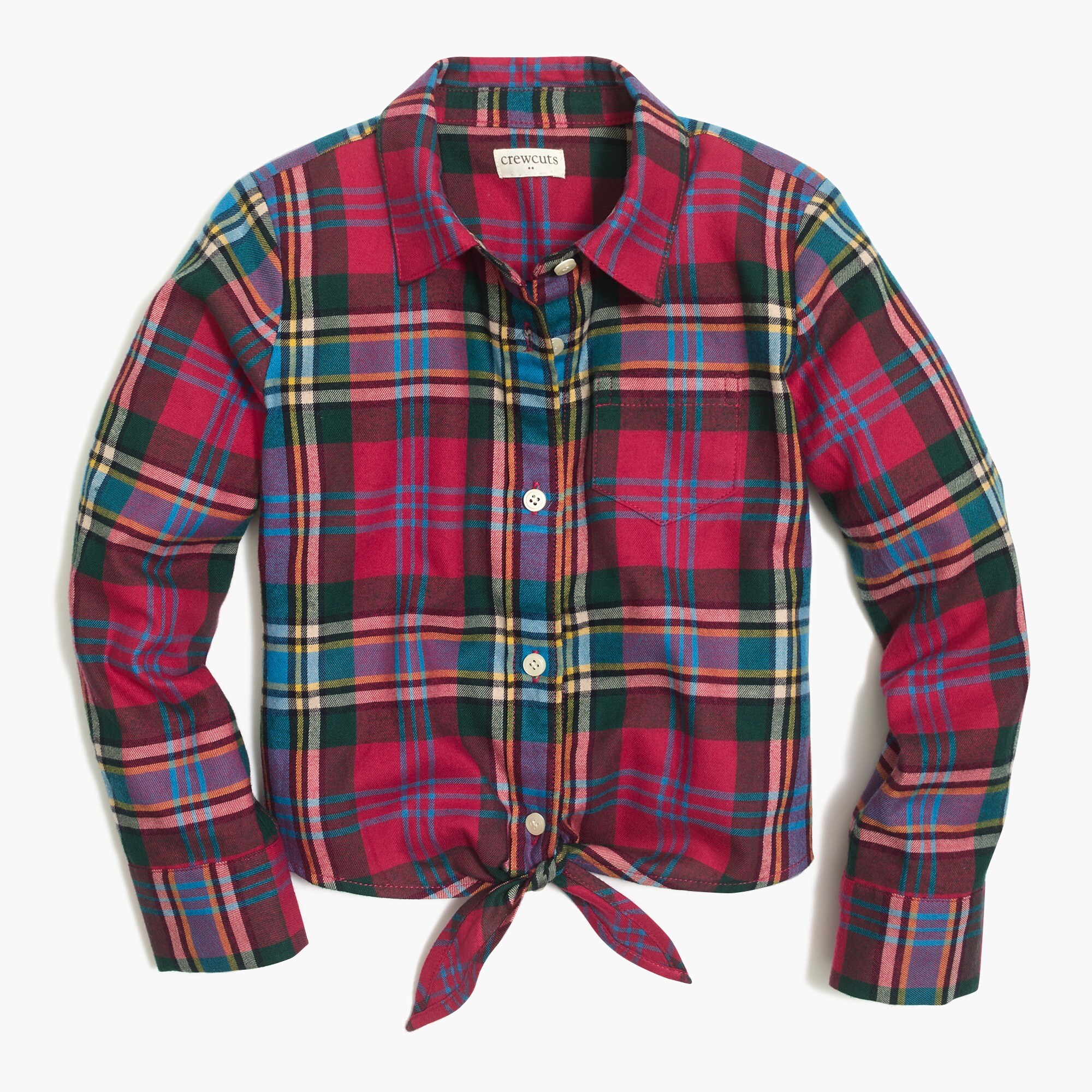 Girls' long-sleeve tie-front flannel shirt