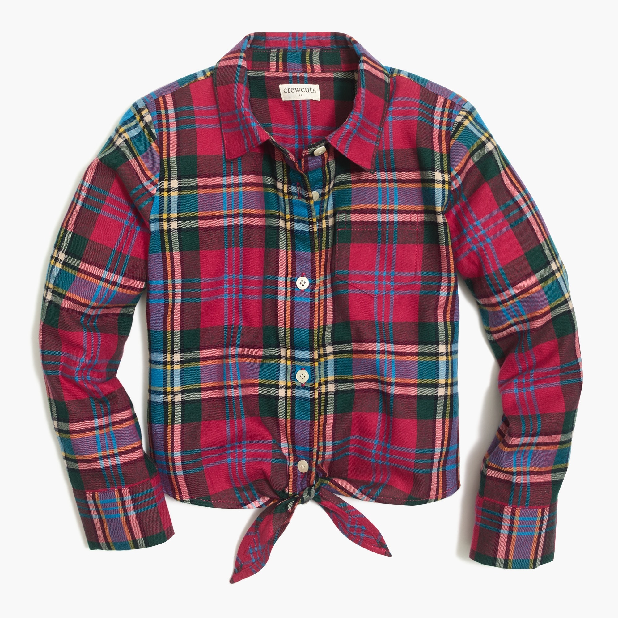 girls' long-sleeve tie-front flannel shirt for girls