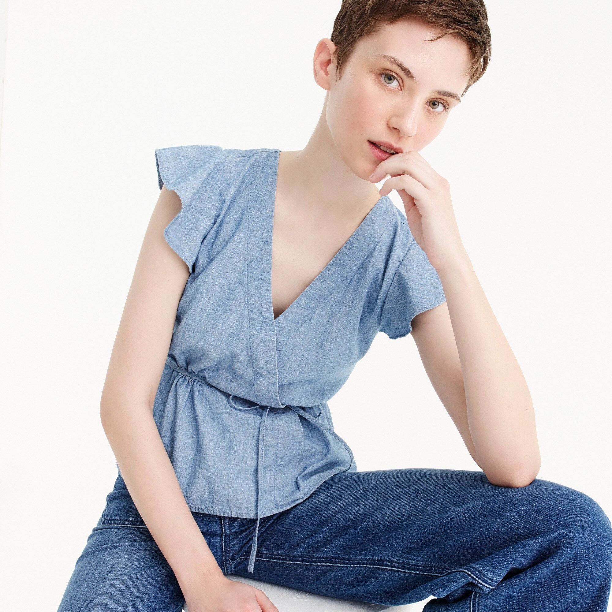 chambray wrap top