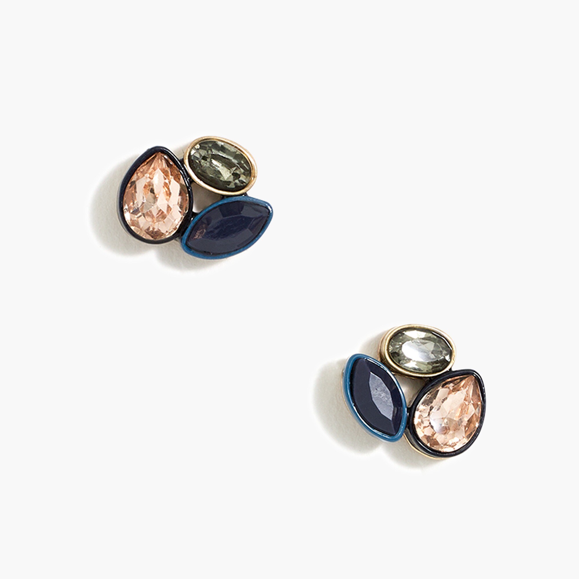 Color-cased crystal trio stud earrings