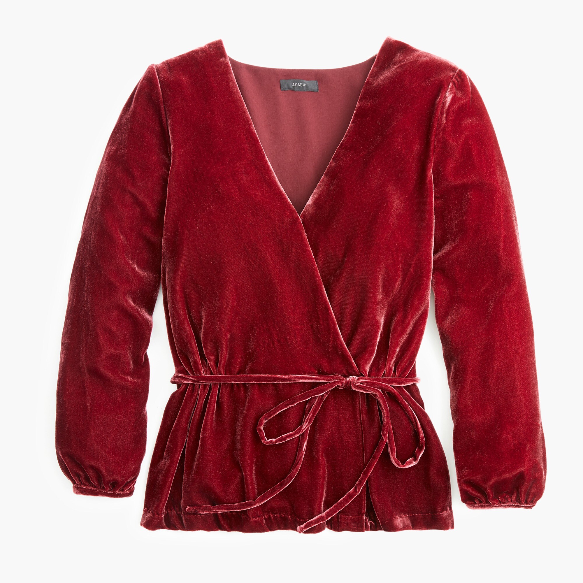Faux-wrap top in drapey velvet