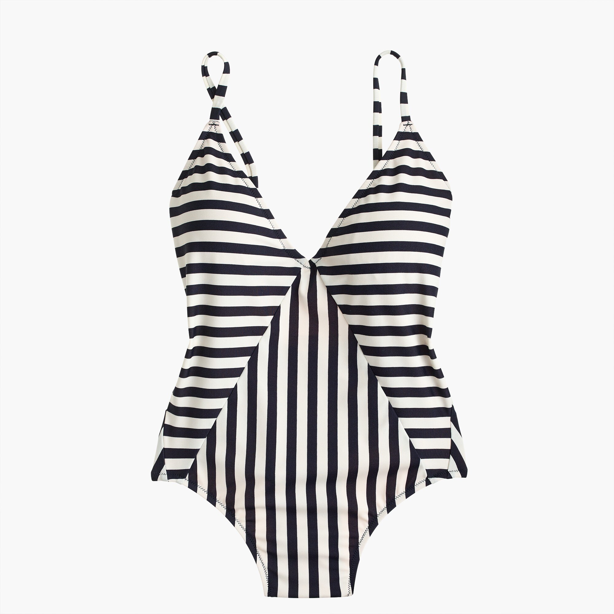 J.Crew Paneled Vneck Onepiece Swimsuit In Mixed Stripe For Women