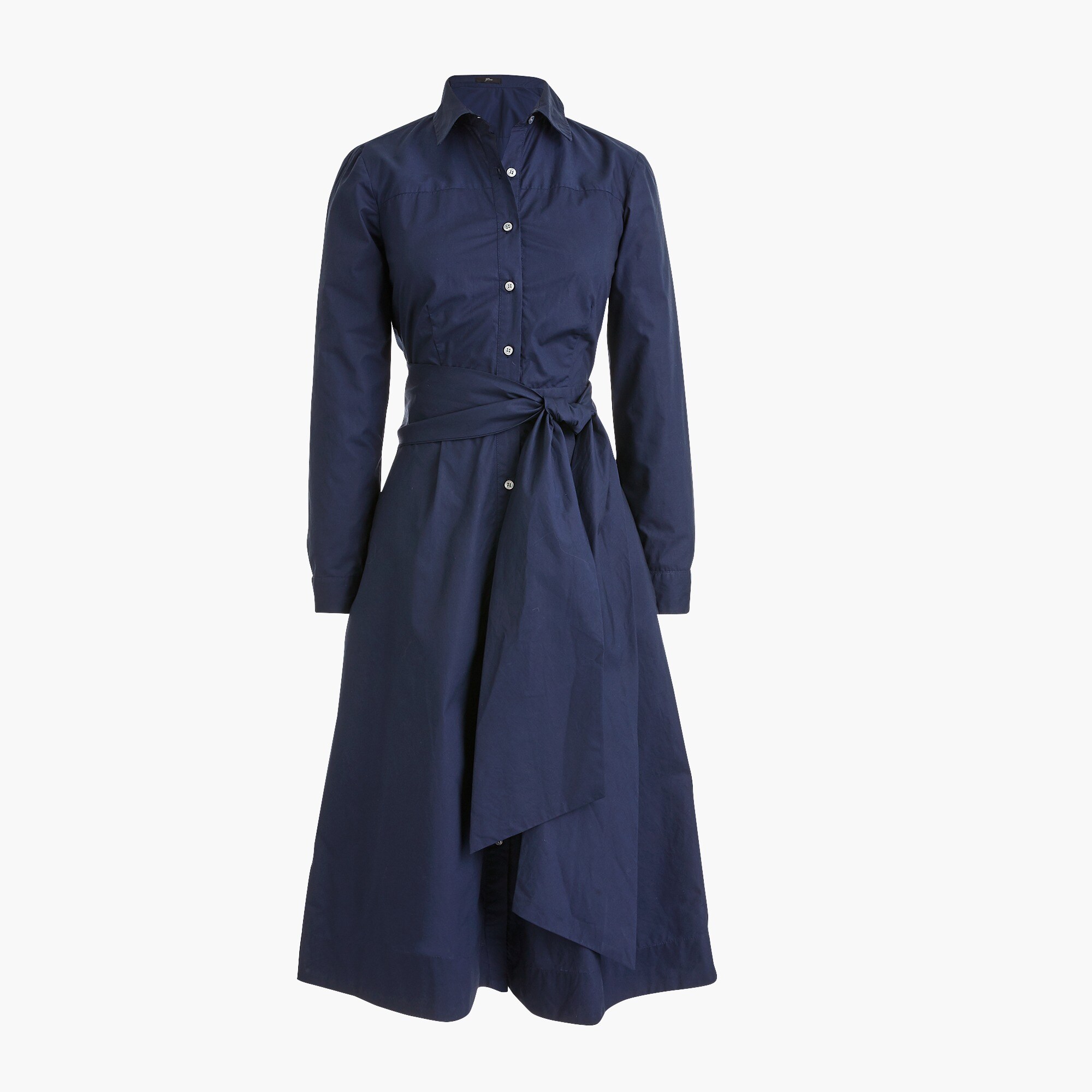 Tie-waist shirt-dress in cotton poplin