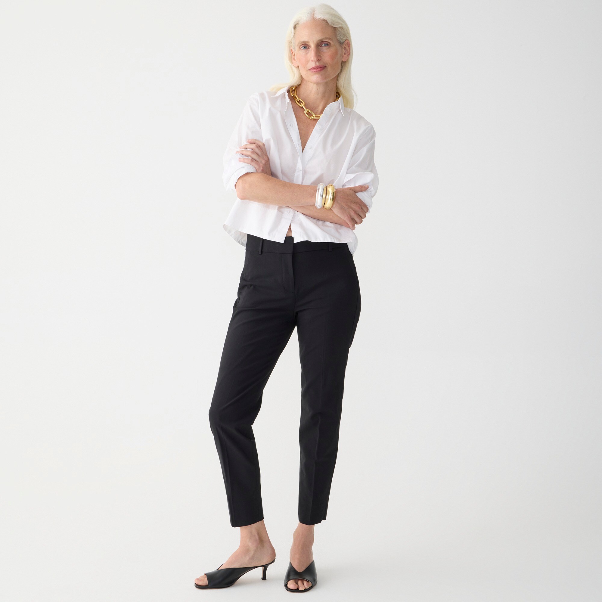 Pantaloni J.Crew Cameron Slim Crop Taglia 2P | Nero Stretch In Misto Viscosa, Nuovi