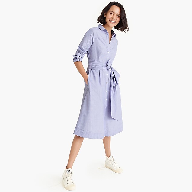 tie-waist shirtdress in end-on-end cotton - women's dresses, right side, view zoomed