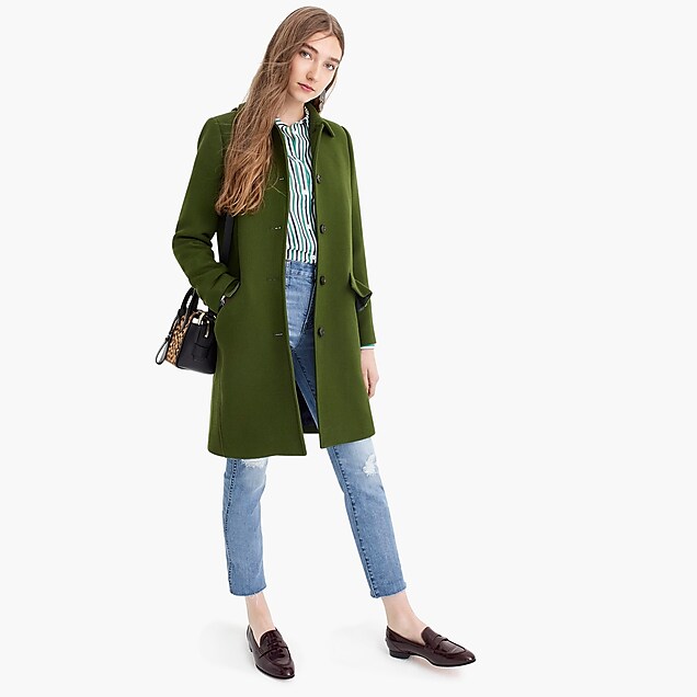 topcoat with ruffle pockets in italian double cloth wool - women's outerwear