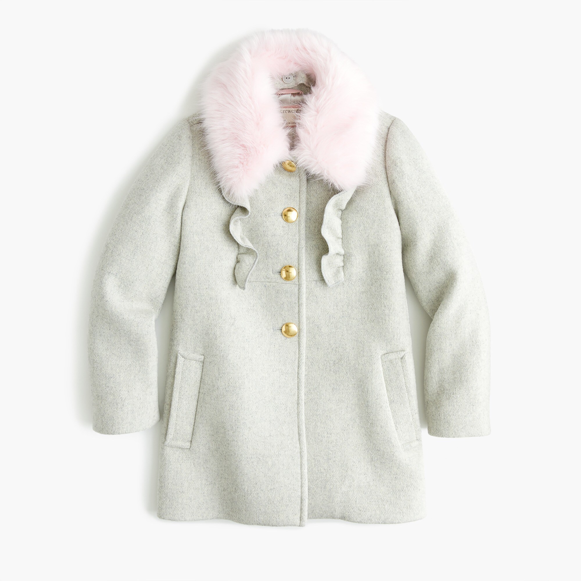 Girls' ruffle-trimmed wool coat