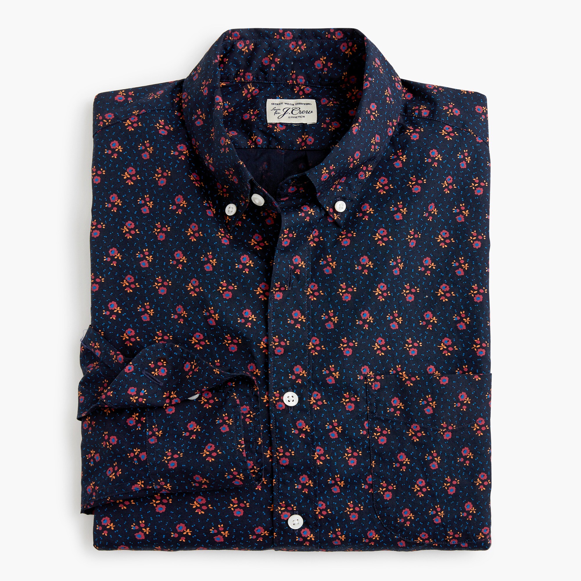 Stretch Secret Wash shirt in navy floral
