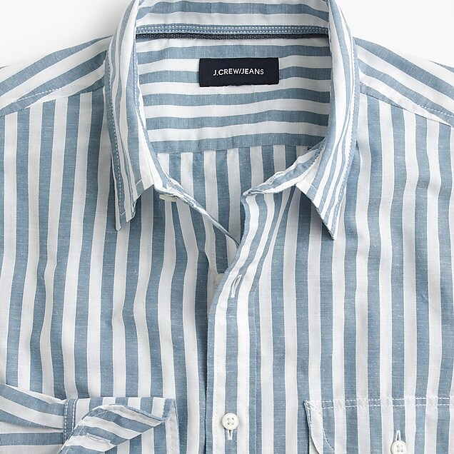 men's slim slub poplin cotton shirt in stripe - men's woven shirts