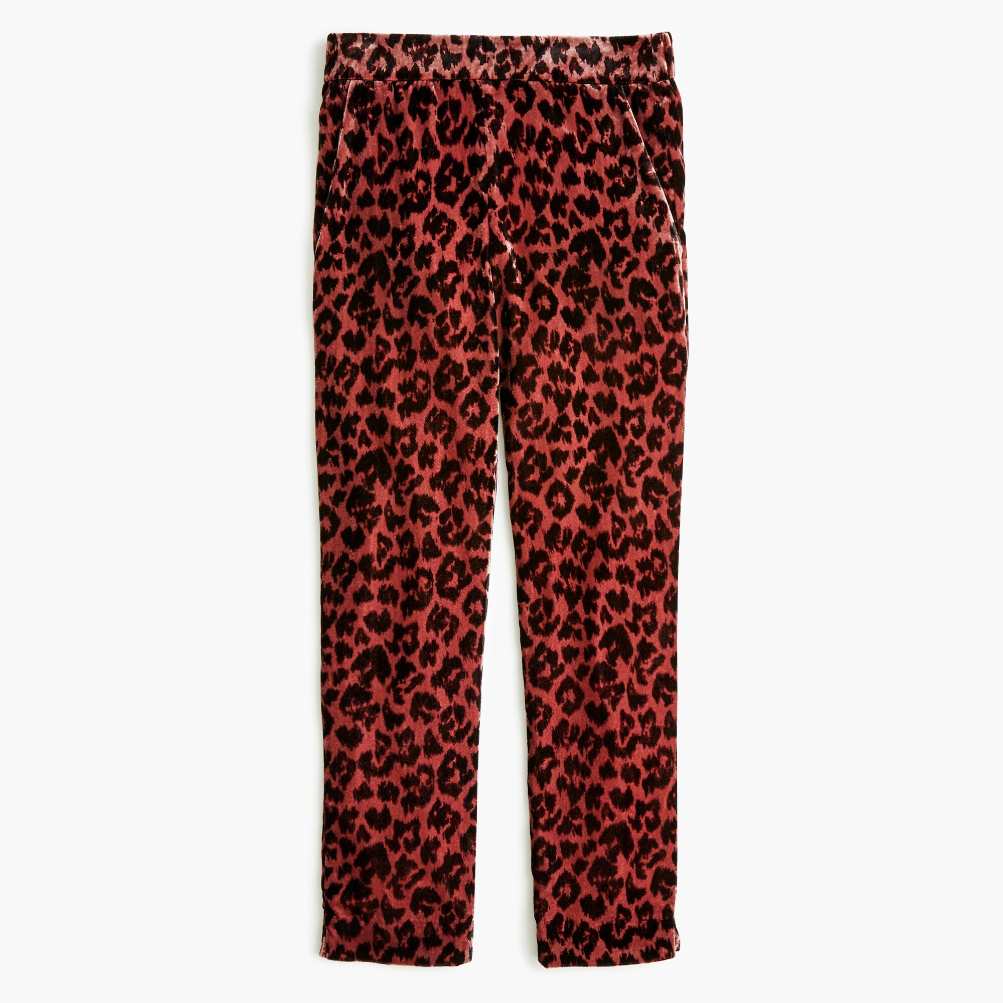 Pull-on easy pant in rose leopard velvet
