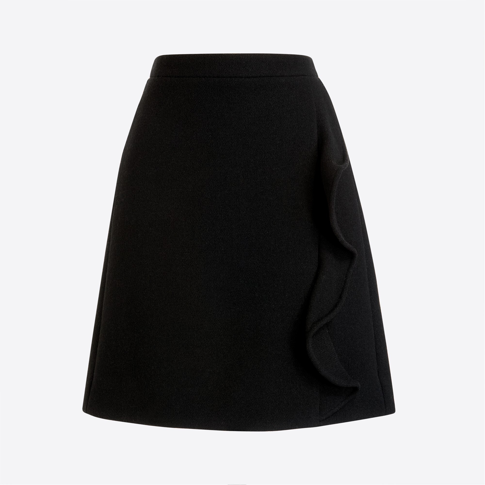 Ruffle-front mini skirt in double-serge wool