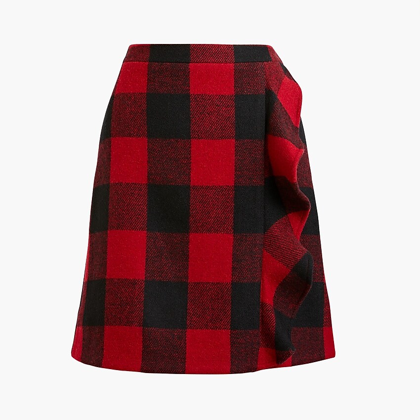 factory: ruffle-front mini skirt in double-serge wool for women, right side, view zoomed