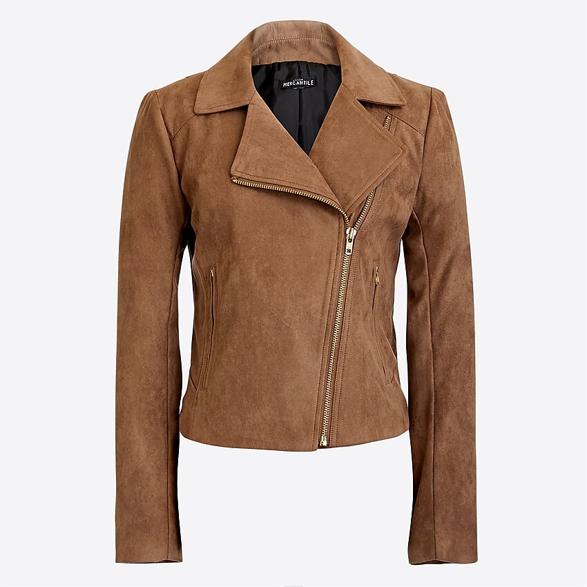 factory: faux-suede moto jacket for women, right side, view zoomed