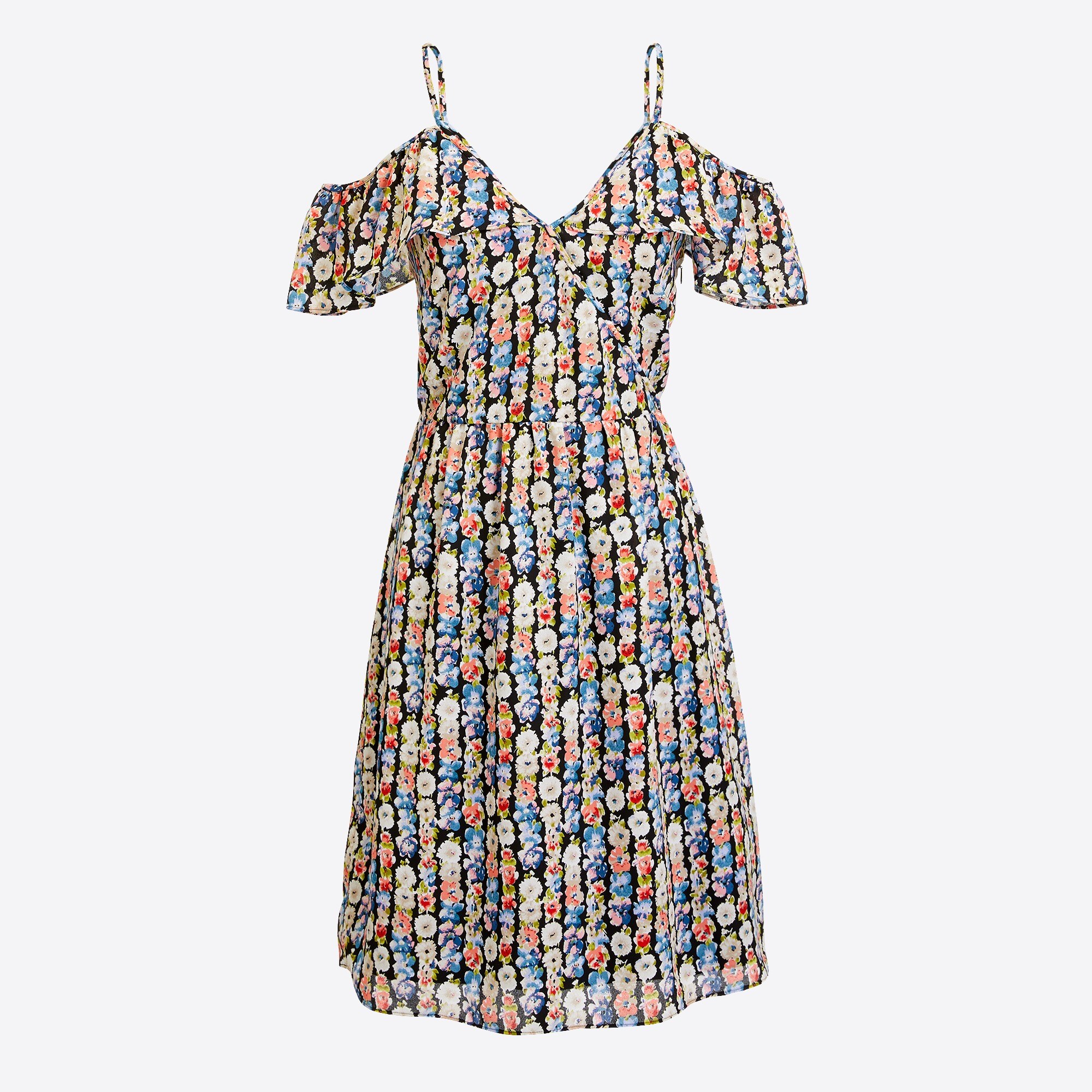 Printed cold-shoulder ruffle dress