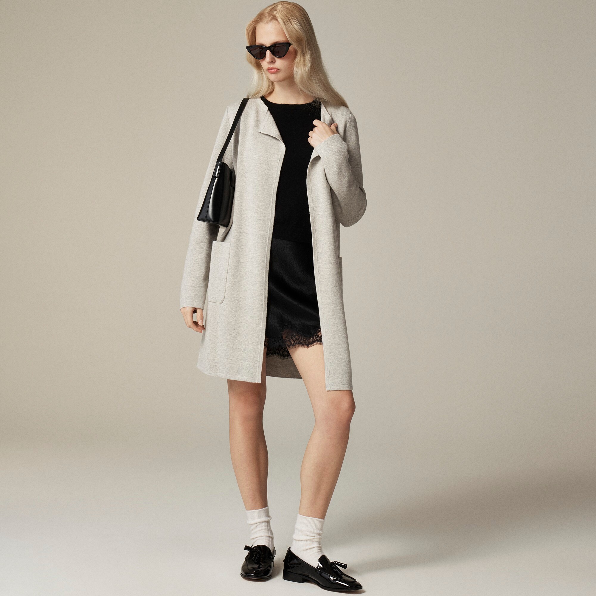 J crew collarless sweater blazer 2025