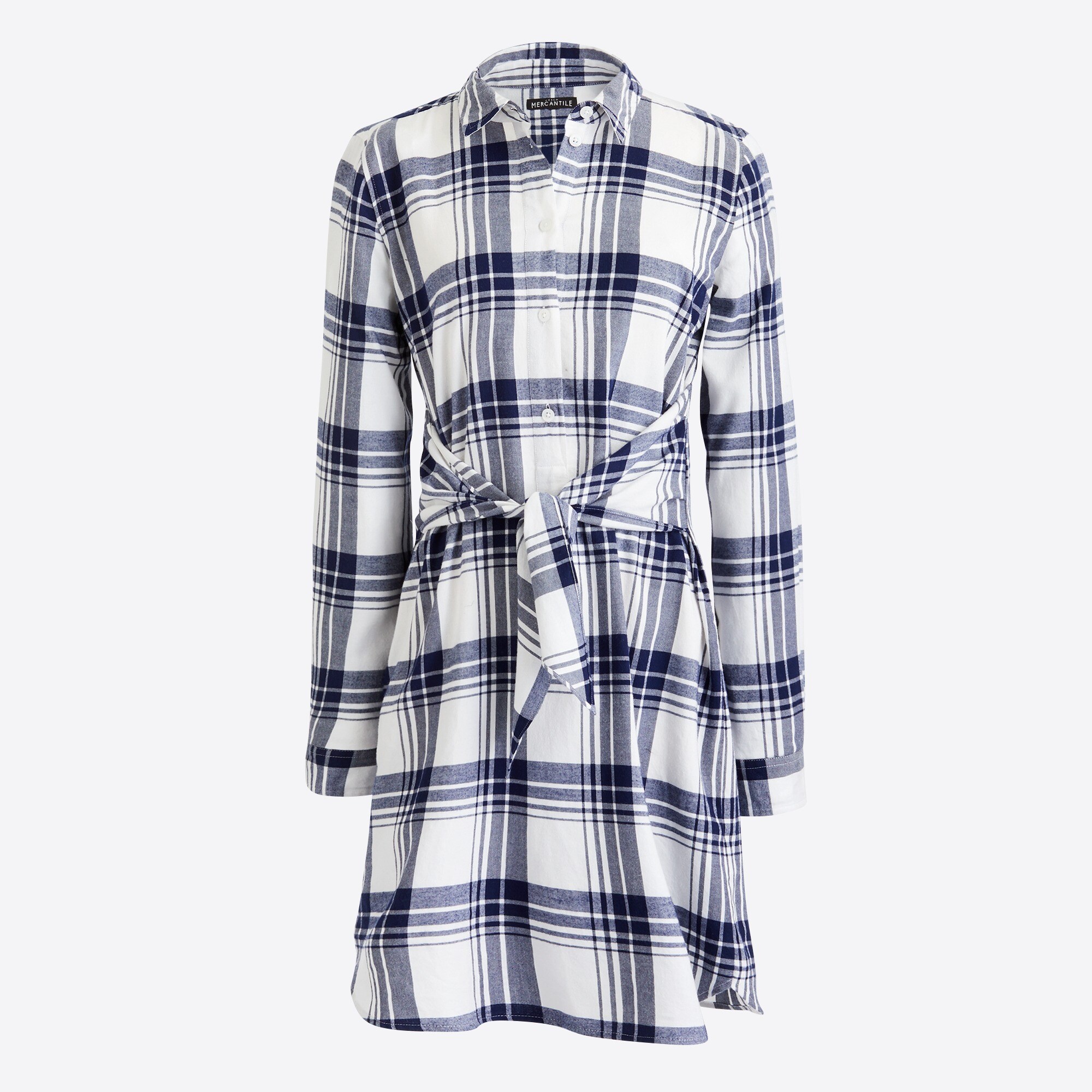 tie-waist flannel shirt-dress for women